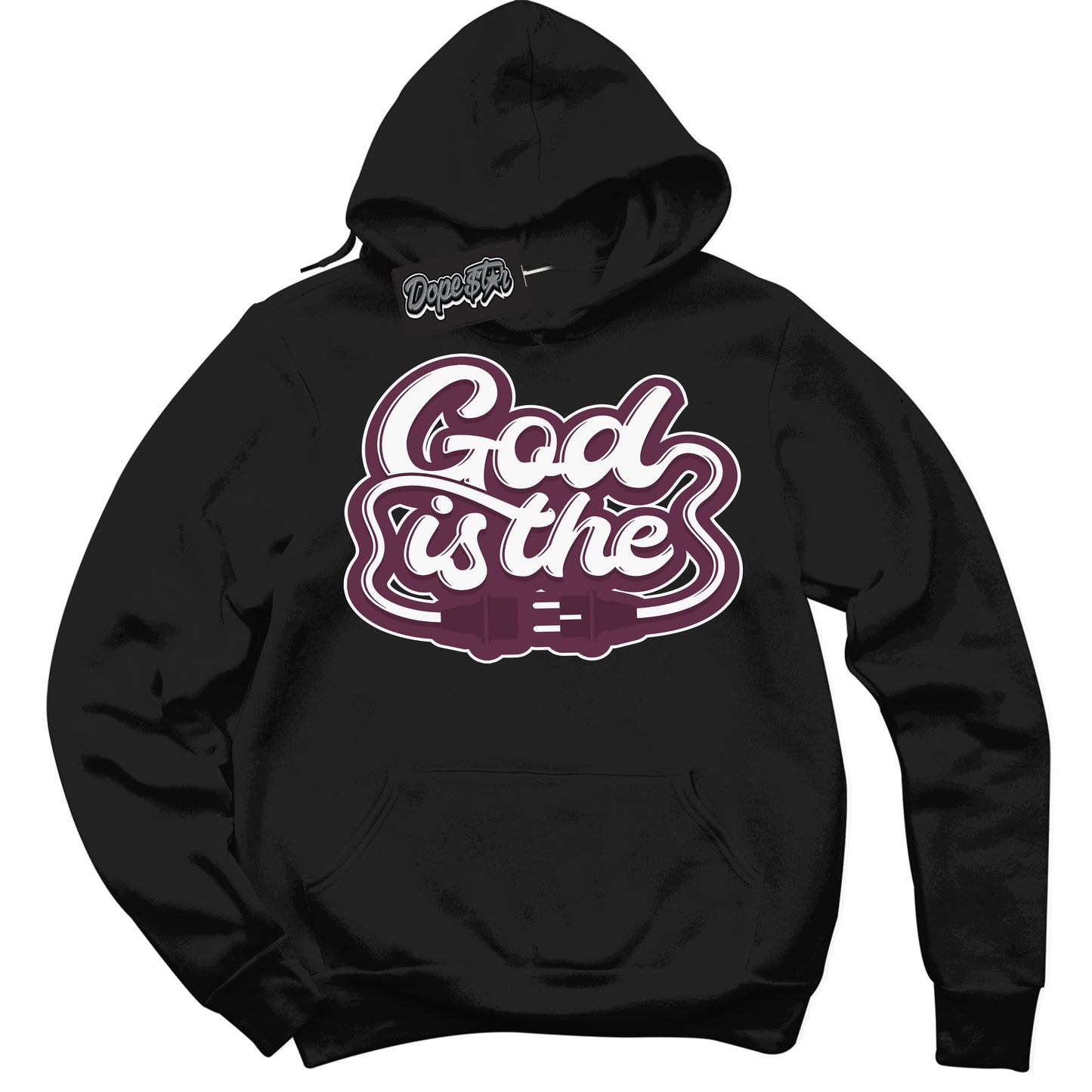 Cool Black Hoodie with “ God Is The” design that Perfectly Matches White Viotech Dunks.