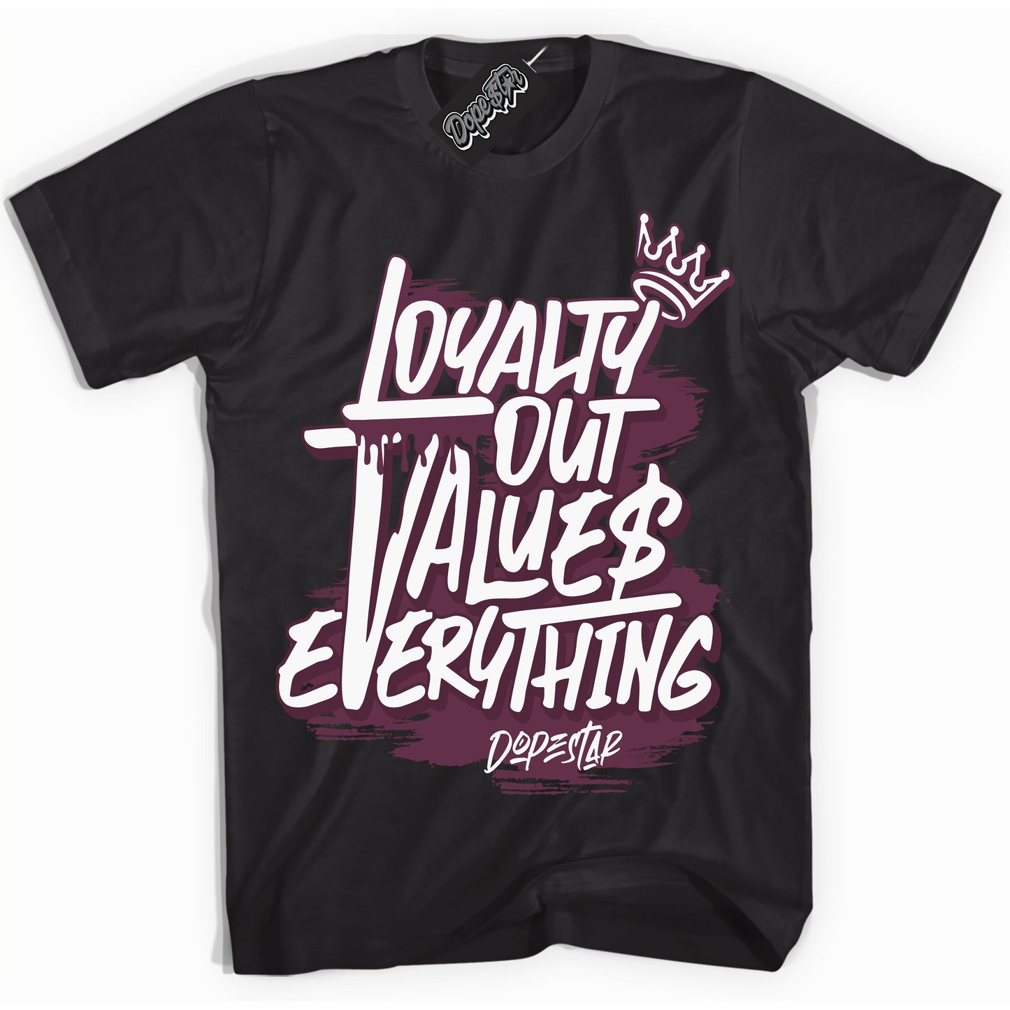Cool Black Shirt with “ Loyalty Out Values Everything” design that perfectly matches White Viotech Dunks.