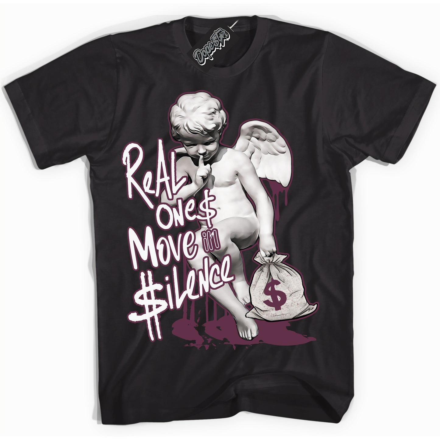 Cool Black Shirt with “ Real Ones Cherub” design that perfectly matches White Viotech Dunks.