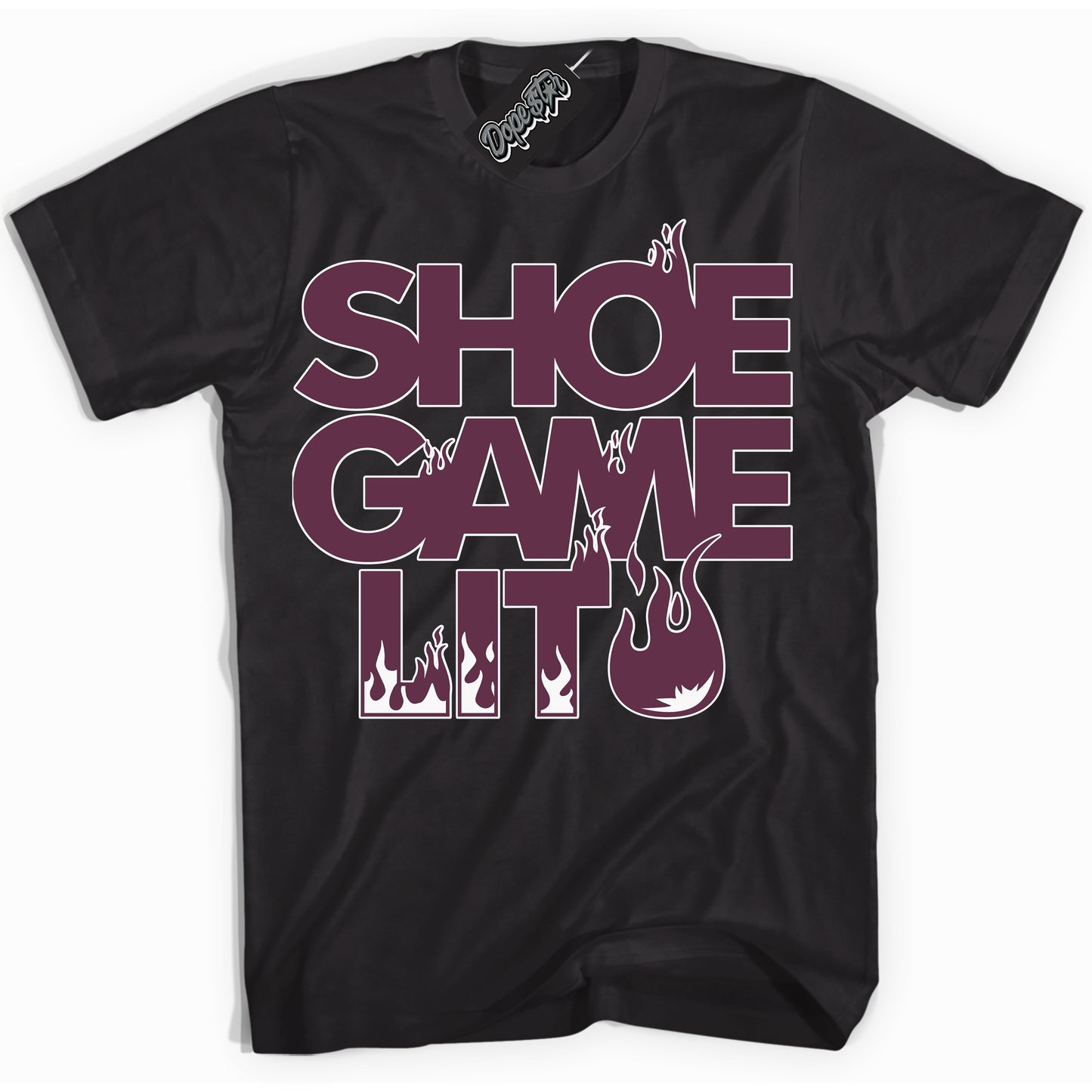 Cool Black Shirt with “ Shoe Game Lit” design that perfectly matches White Viotech Dunks.