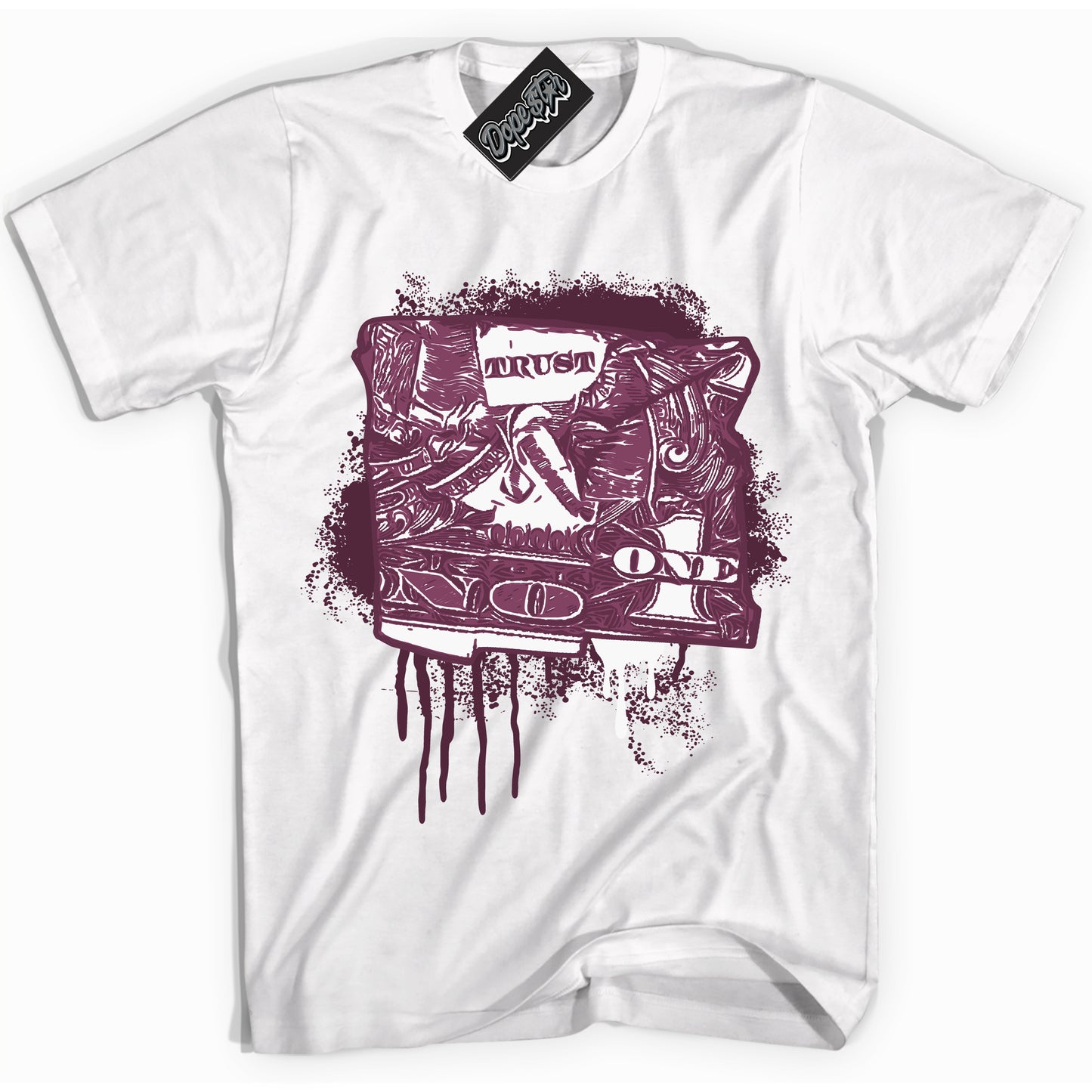 Cool White Shirt with “ Trust No One Dollar” design that perfectly matches White Viotech Dunks.