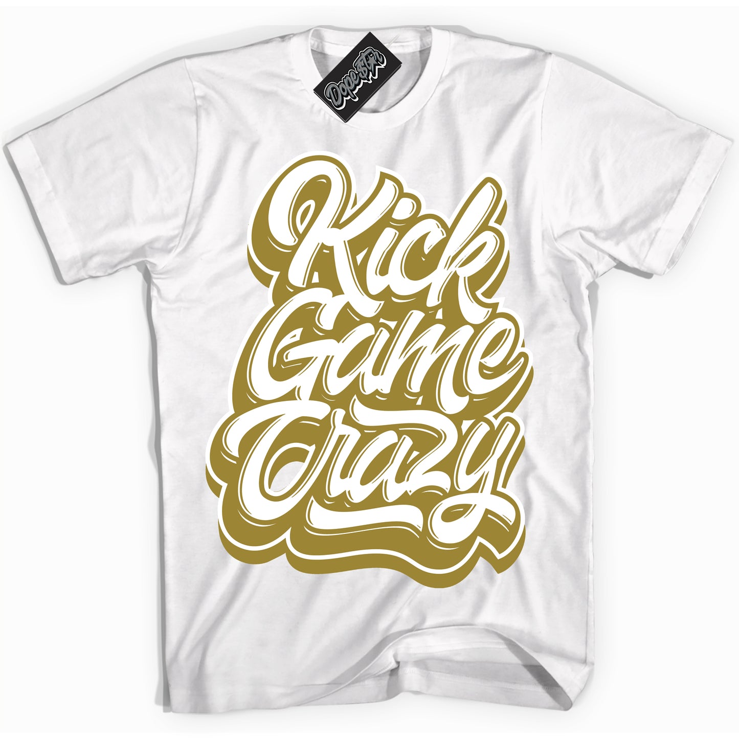 Cool White Shirt with “Kick Game Crazy” design that perfectly matches Pacific Moss Dunks.