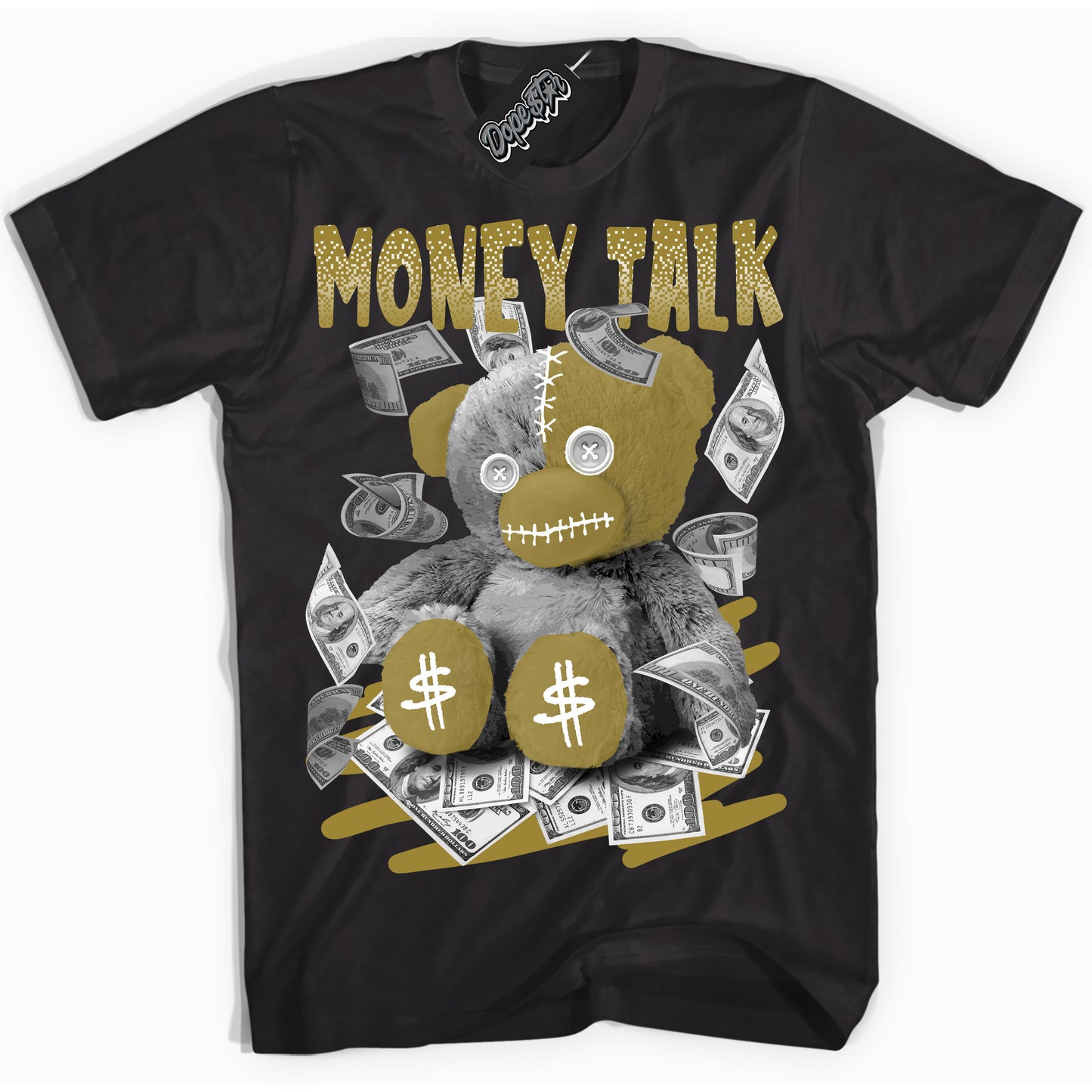 Cool Black Shirt with “Money Talk Bear” design that perfectly matches Pacific Moss Dunks.