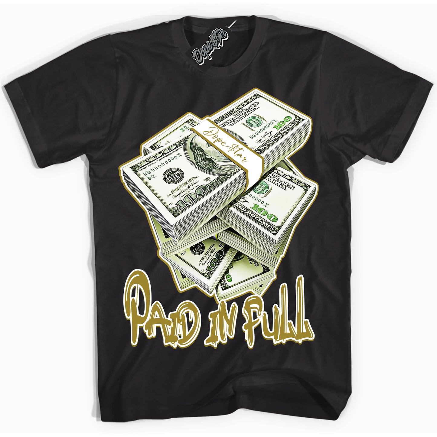 Cool Black Shirt with “Paid In Full” design that perfectly matches Pacific Moss Dunks.