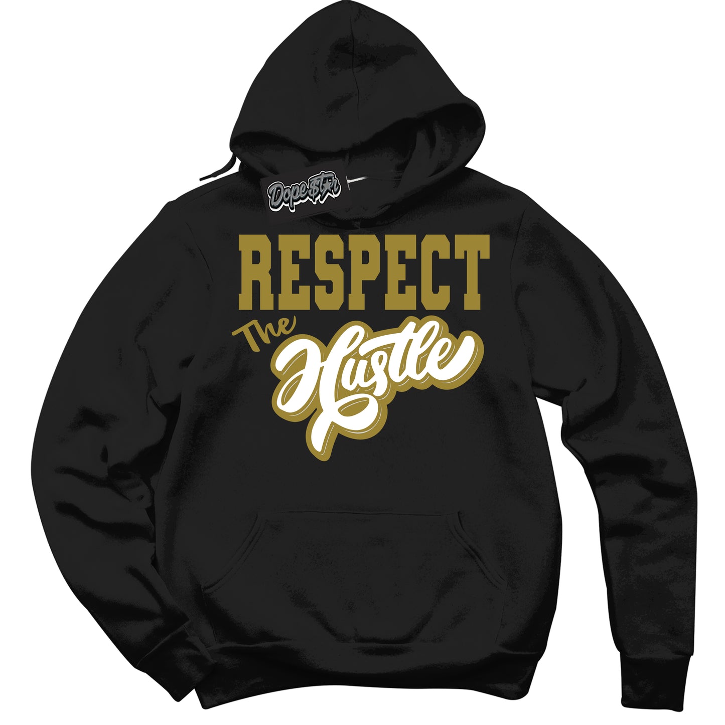 Cool Black Hoodie with “Respect The Hustle” design that Perfectly Matches Pacific Moss Dunks.