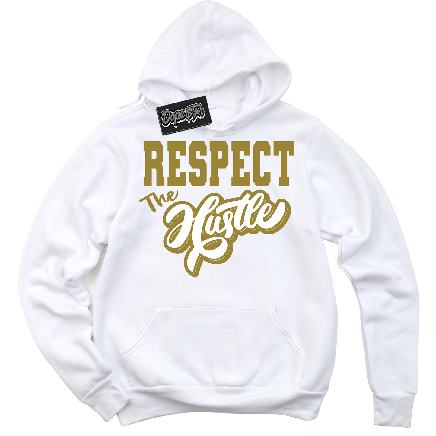 Cool White Hoodie with “Respect The Hustle” design that Perfectly Matches Pacific Moss Dunks.