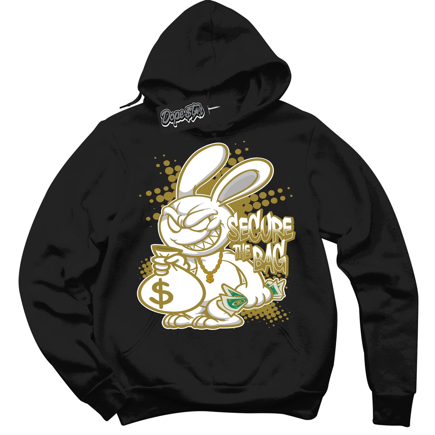 Cool Black Hoodie with “Secure The Bag” design that Perfectly Matches Pacific Moss Dunks.