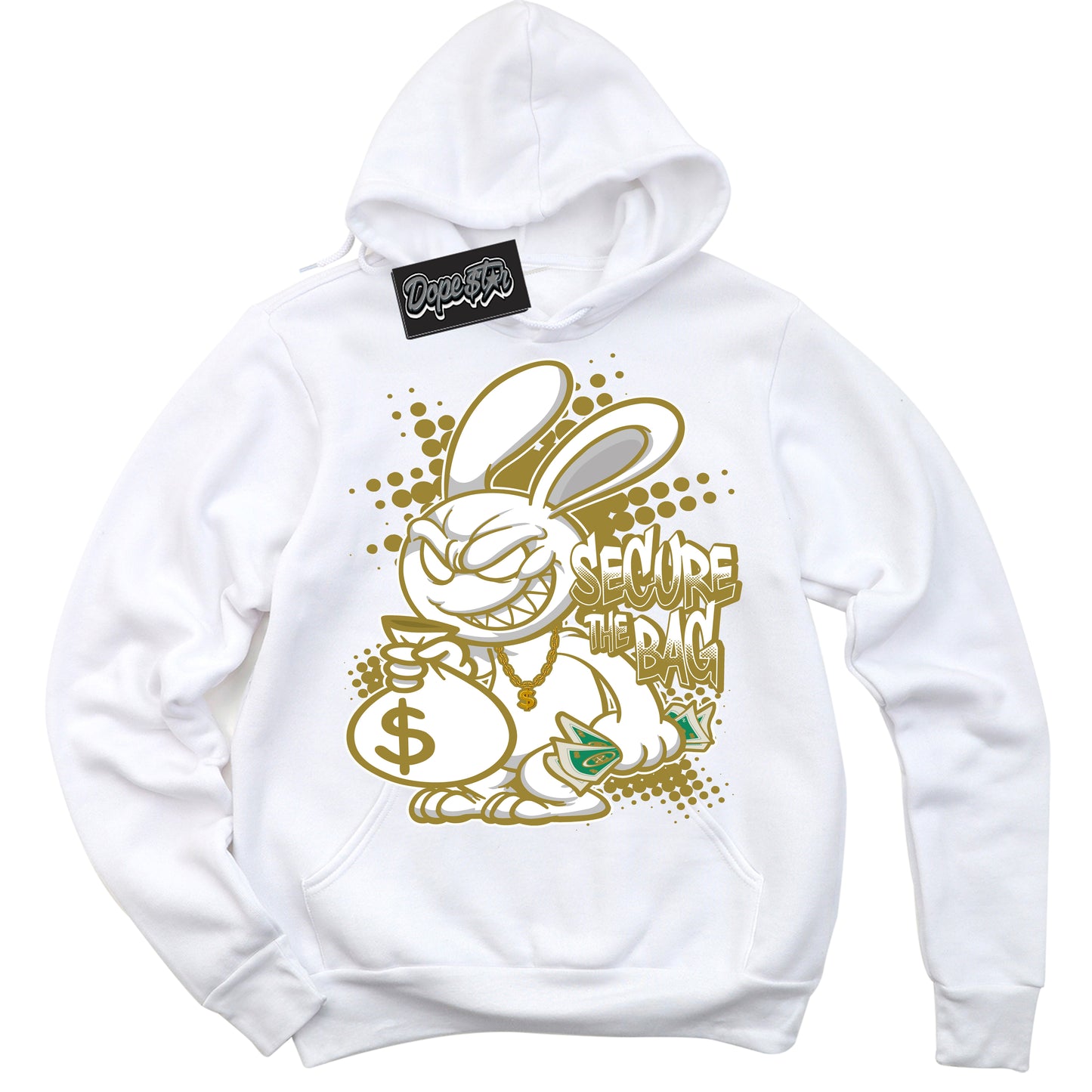 Cool White Hoodie with “Secure The Bag” design that Perfectly Matches Pacific Moss Dunks.
