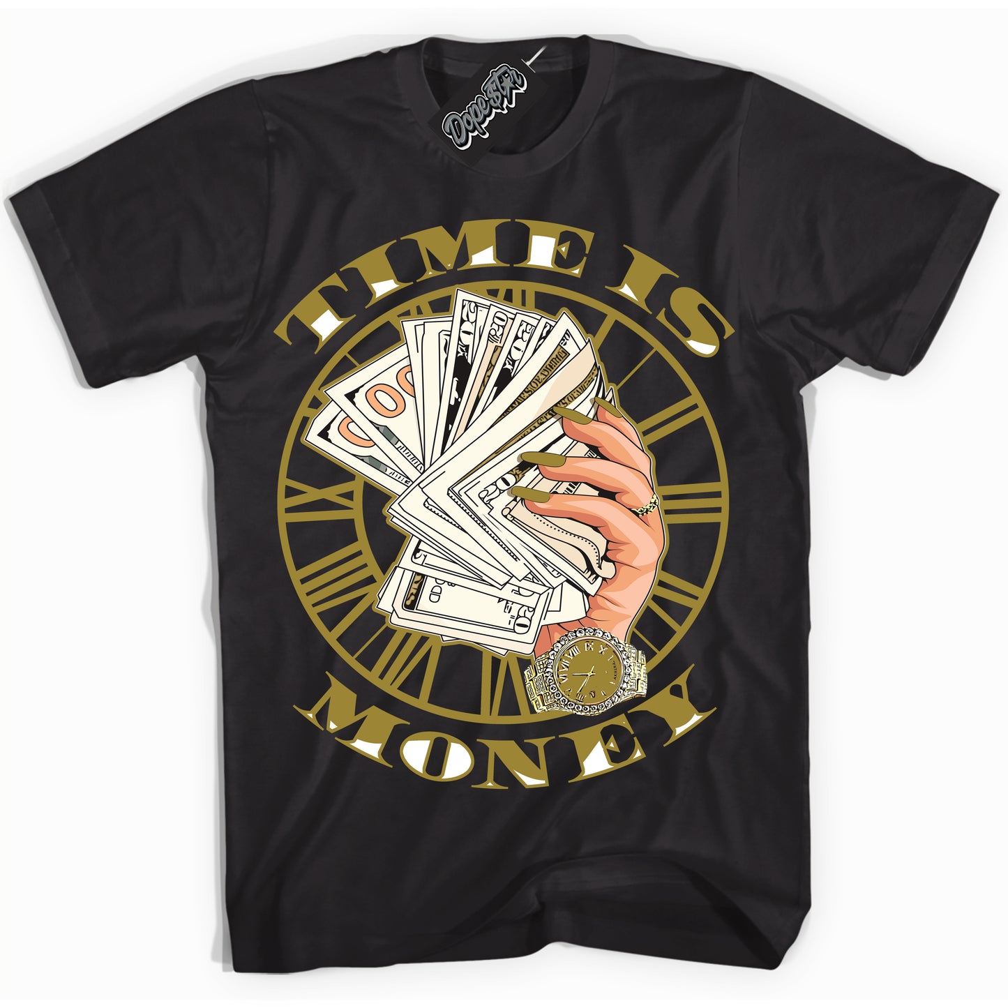 Cool Black Shirt with “Money Hands” design that perfectly matches Pacific Moss Dunks.