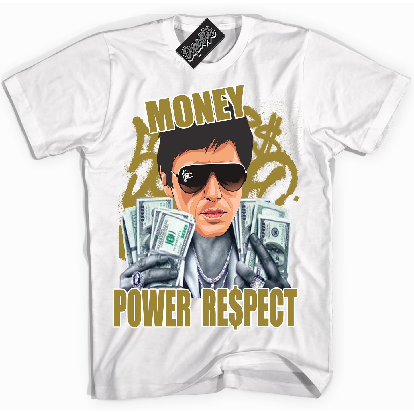 Cool White Shirt with “Tony Montana” design that perfectly matches Pacific Moss Dunks.