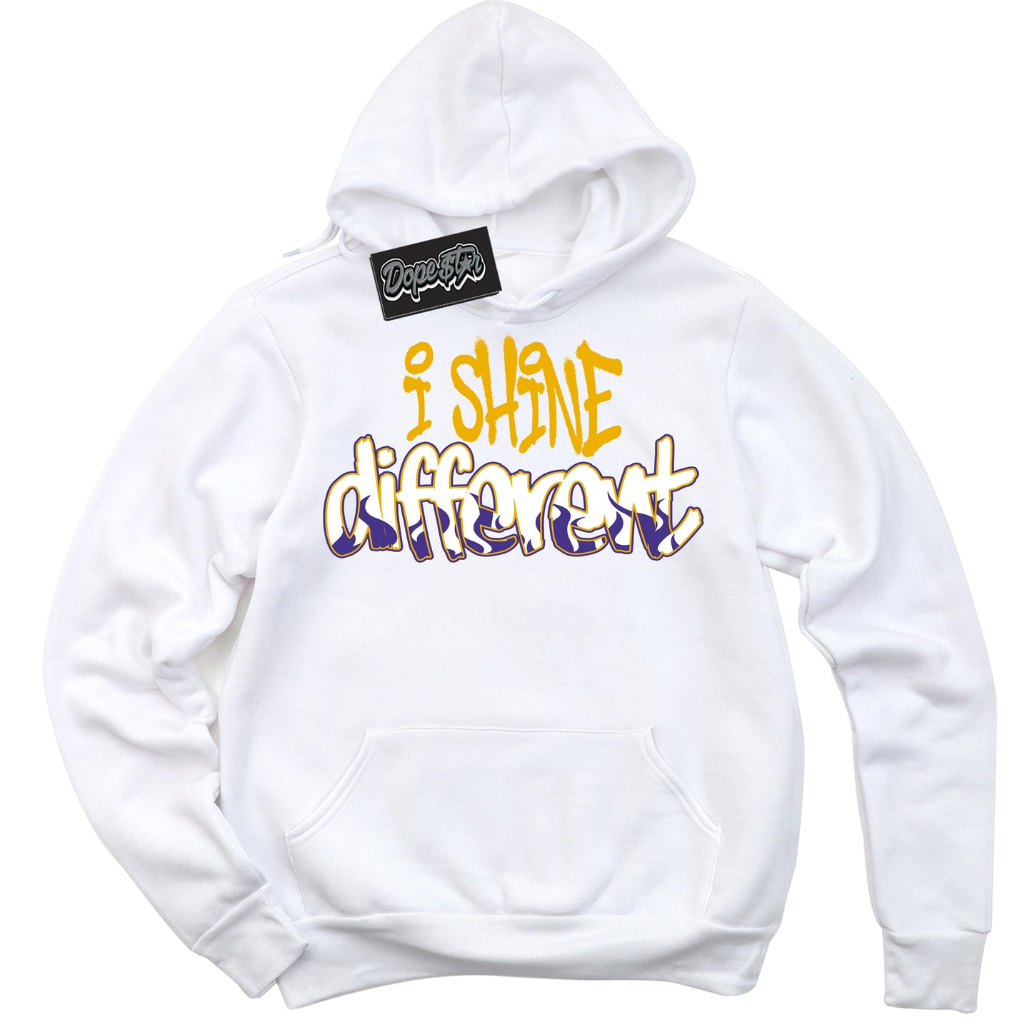 Cool White Hoodie with “I Shine Different” design that Perfectly Matches Air Force 1 QS Kobe Lakers Home Sneakers.