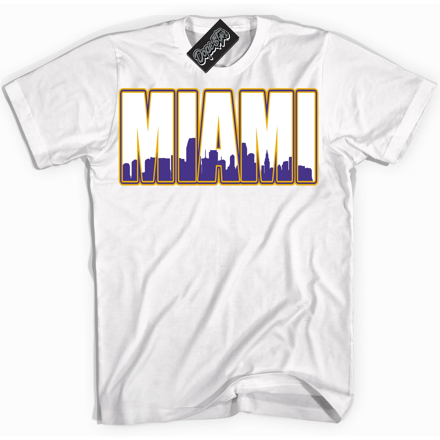 Cool White Shirt with “Miami” design that perfectly matches the Air Force 1 QS Kobe Lakers Home Sneakers.