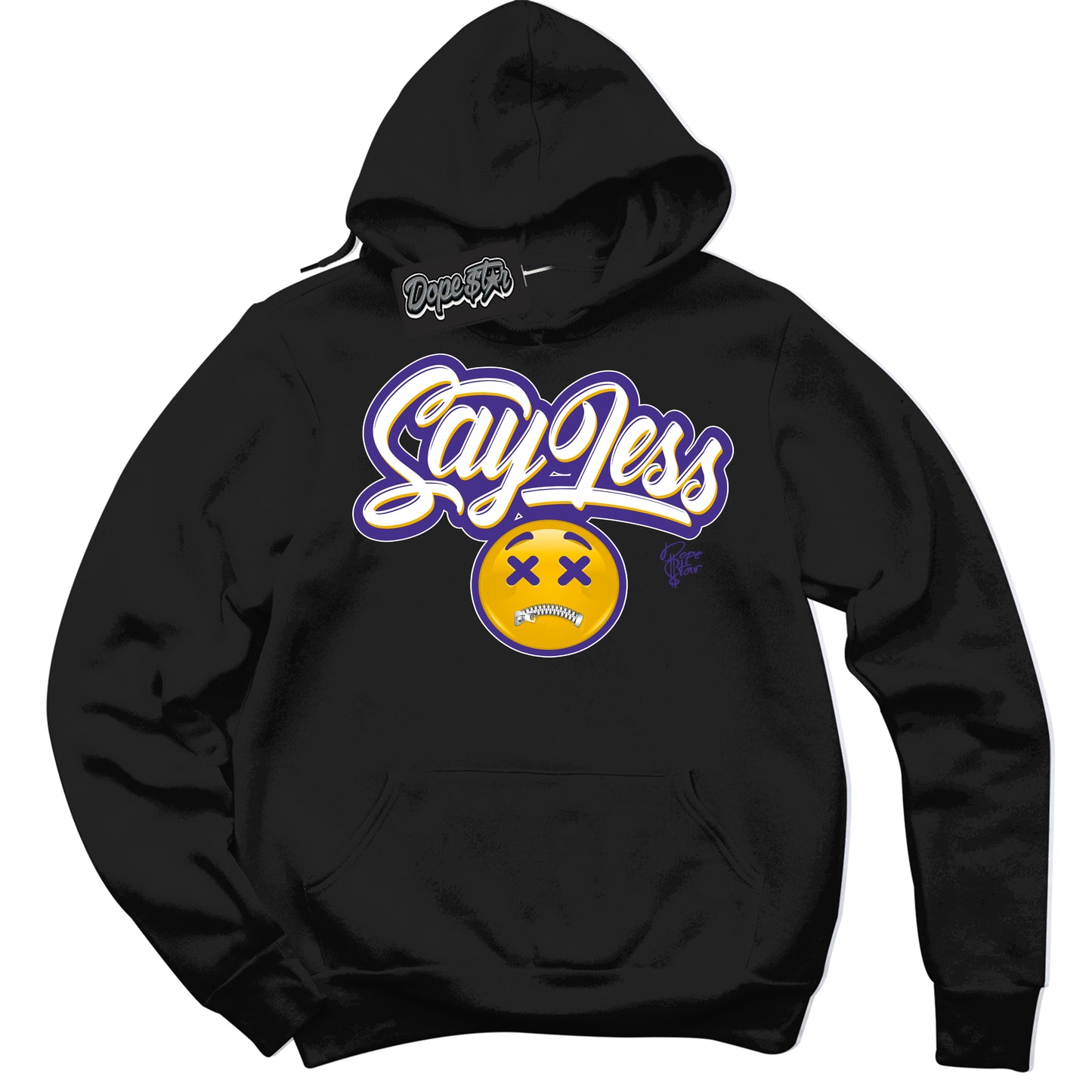 Cool Black Hoodie with “Say Less” design that Perfectly Matches Air Force 1 QS Kobe Lakers Home Sneakers.