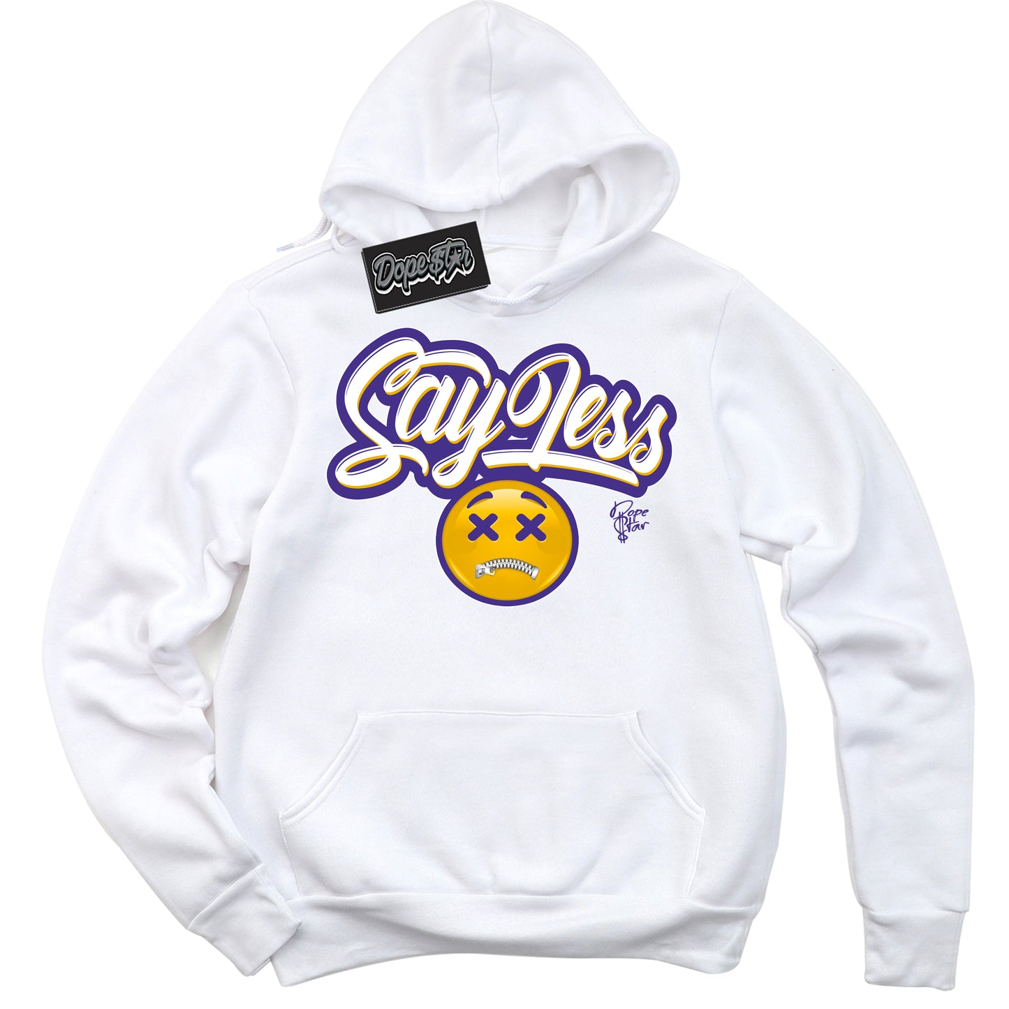 Cool White Hoodie with “Say Less” design that Perfectly Matches Air Force 1 QS Kobe Lakers Home Sneakers.