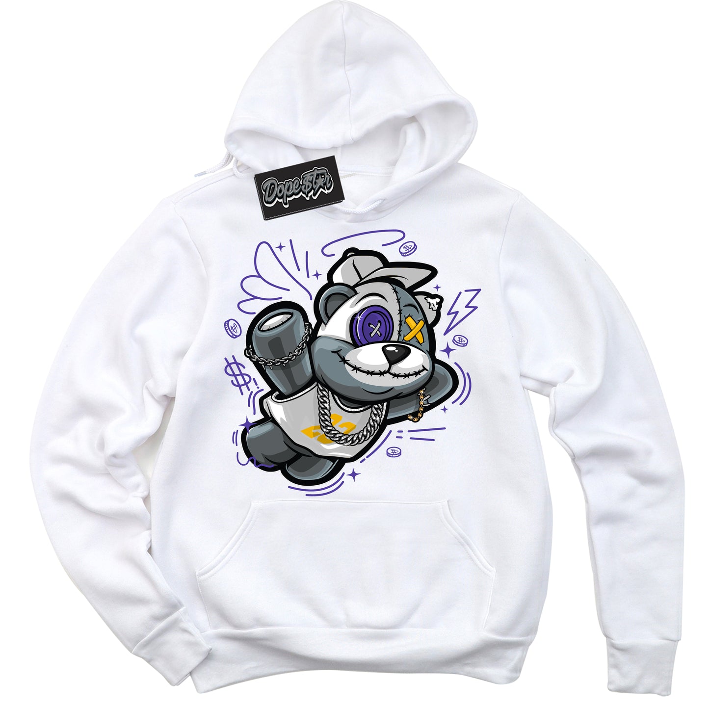Cool White Hoodie with “Slam Dunk Bear” design that Perfectly Matches Air Force 1 QS Kobe Lakers Home Sneakers.