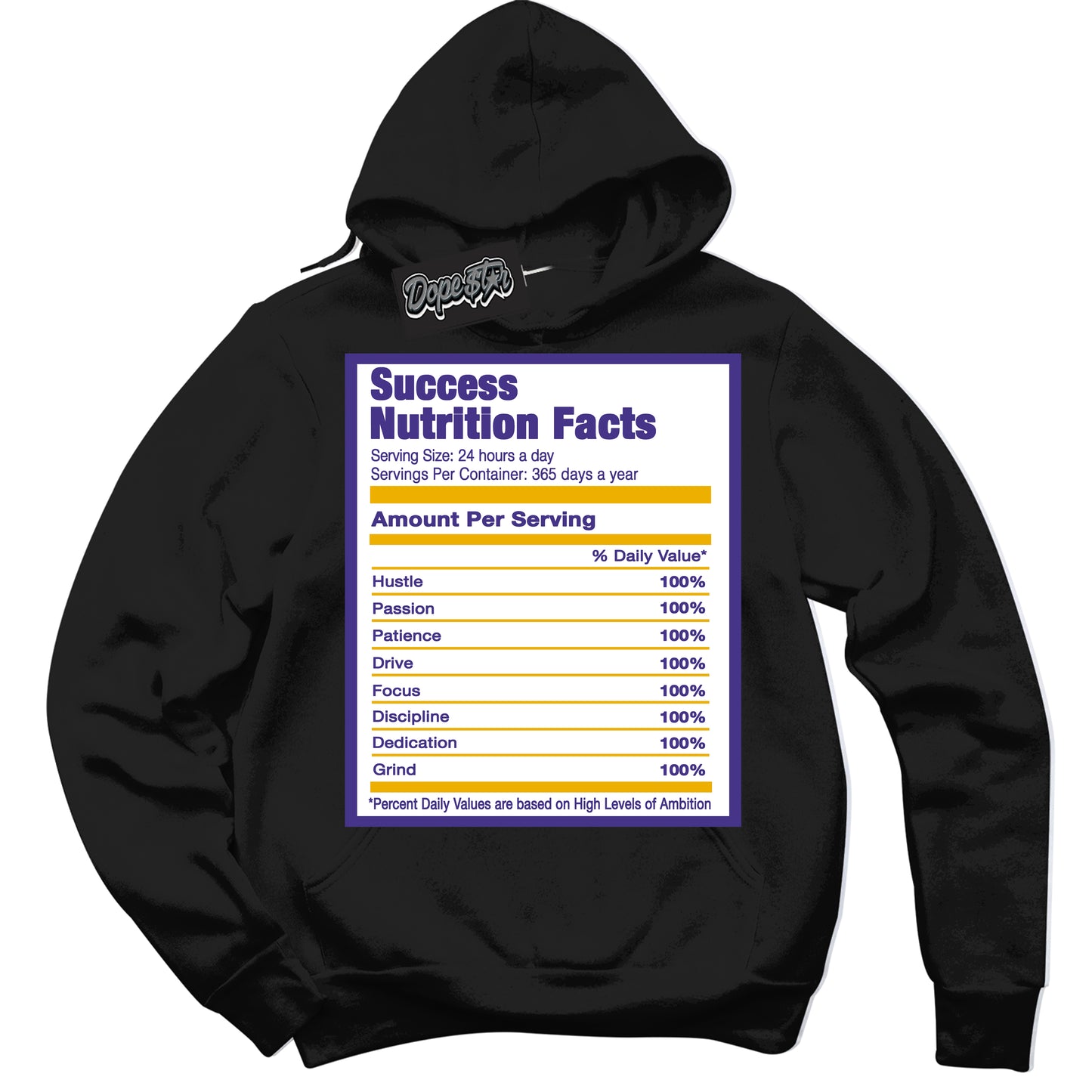 Cool Black Hoodie with “Success Nutrition” design that Perfectly Matches Air Force 1 QS Kobe Lakers Home Sneakers.