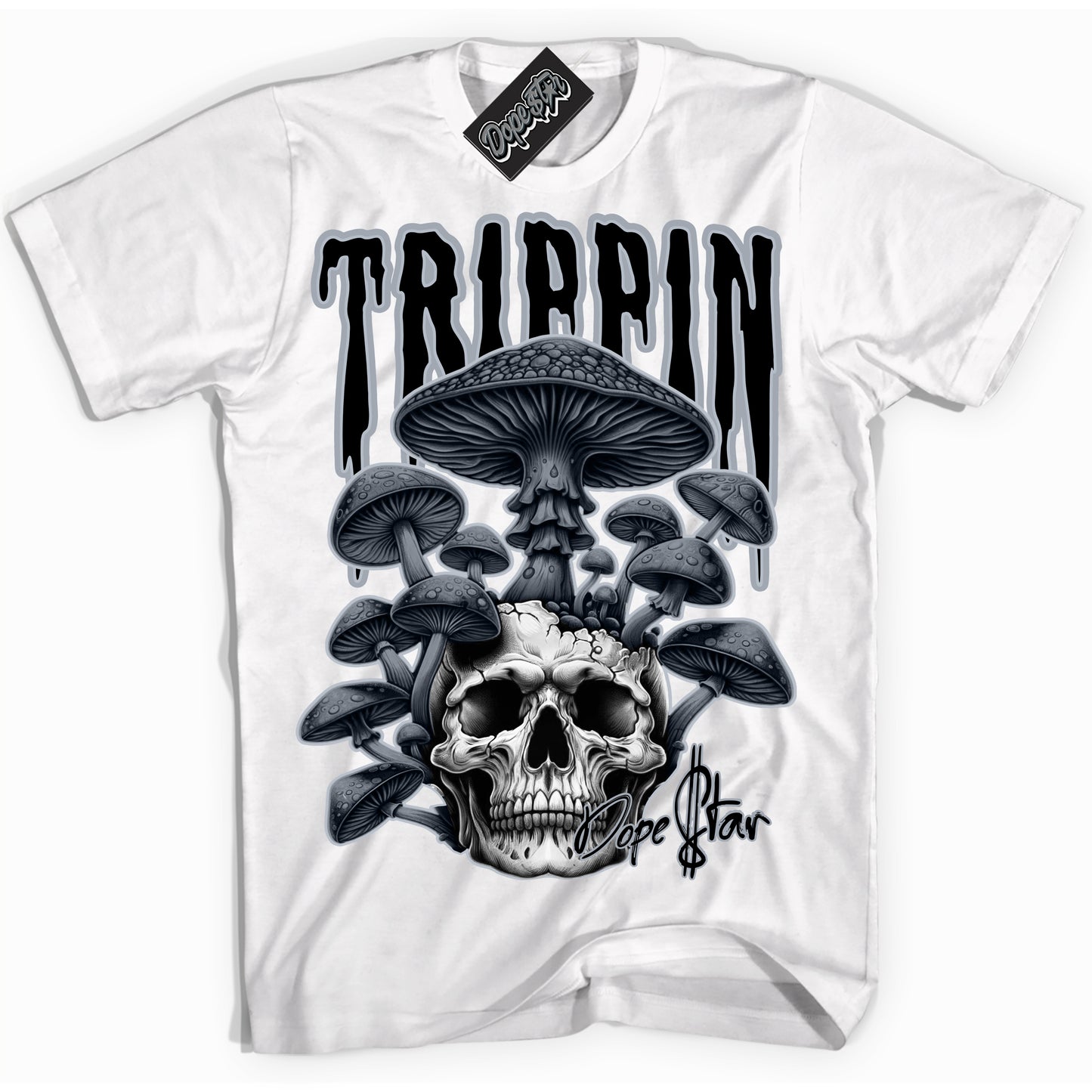 Cool White Shirt with “Trippin” design that perfectly matches The KAWS X Sky High Farm 1s.