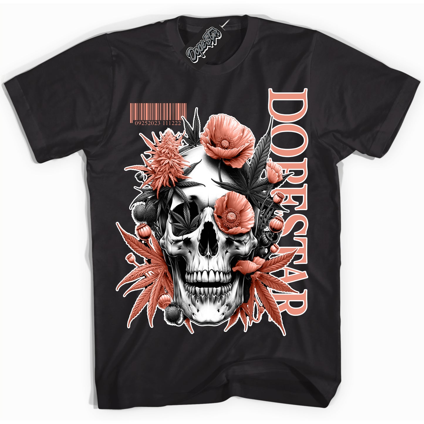 Cool Black Shirt with “Skull Poppies” design that perfectly matches Light Wild Mango Dunk.