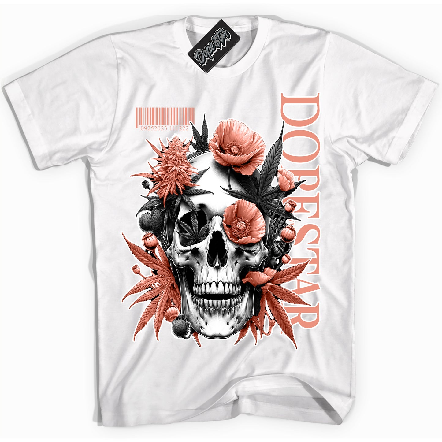 Cool White Shirt with “Skull Poppies” design that perfectly matches Light Wild Mango Dunk.