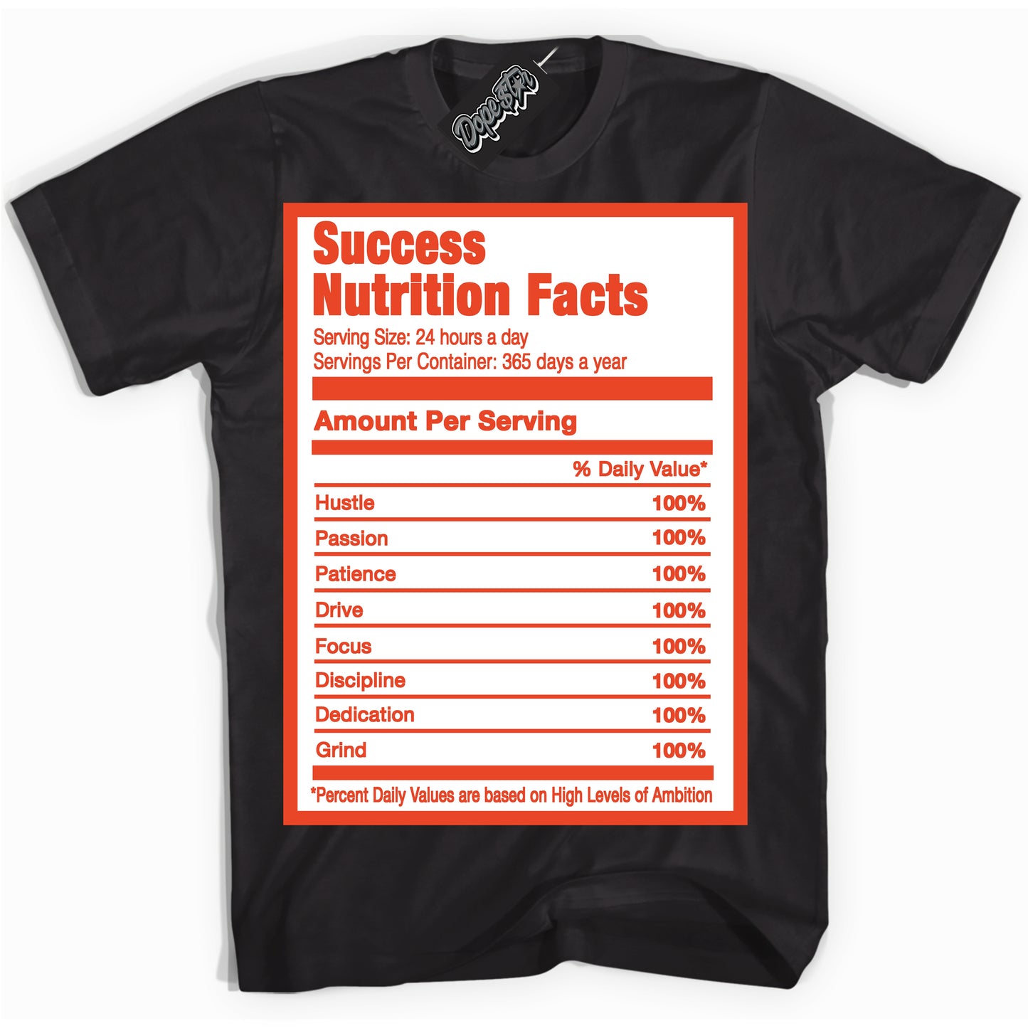 Cool Black Shirt with “Success Nutrition” design that perfectly matches Cosmic Clay Dunk.