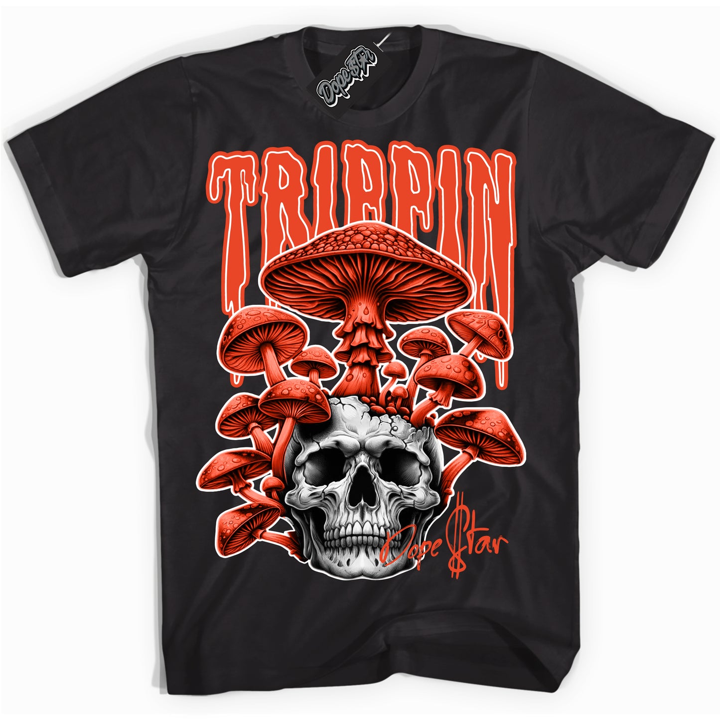 Cool Black Shirt with “Trippin” design that perfectly matches Cosmic Clay Dunk.