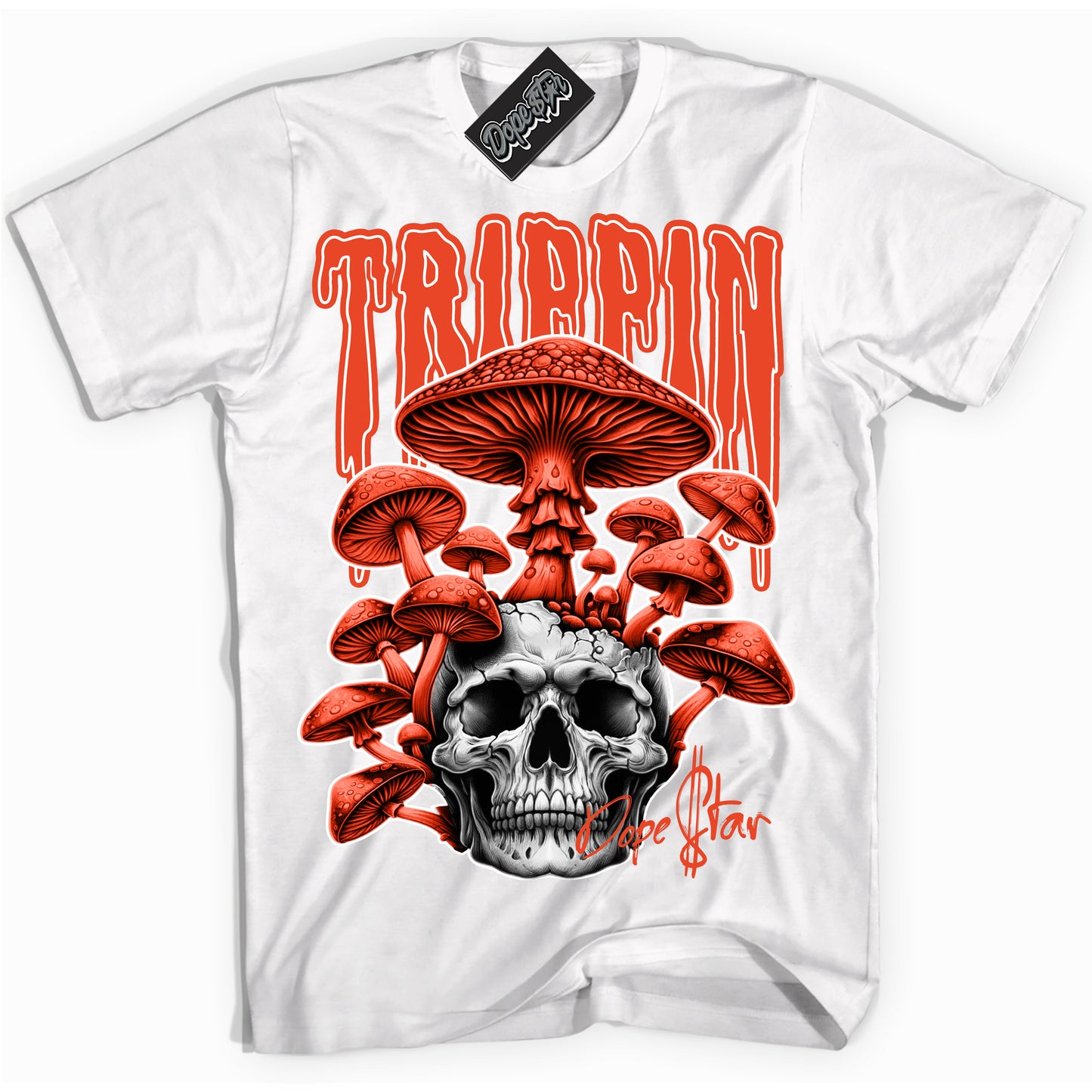 Cool White Shirt with “Trippin” design that perfectly matches Cosmic Clay Dunk.