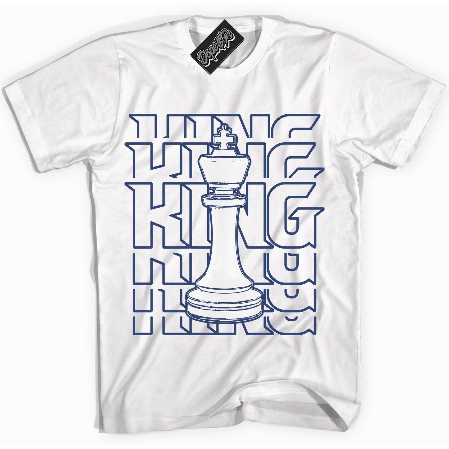 Cool White Shirt with “King Chess” design that perfectly matches Diffused Blue 11s Jordans.