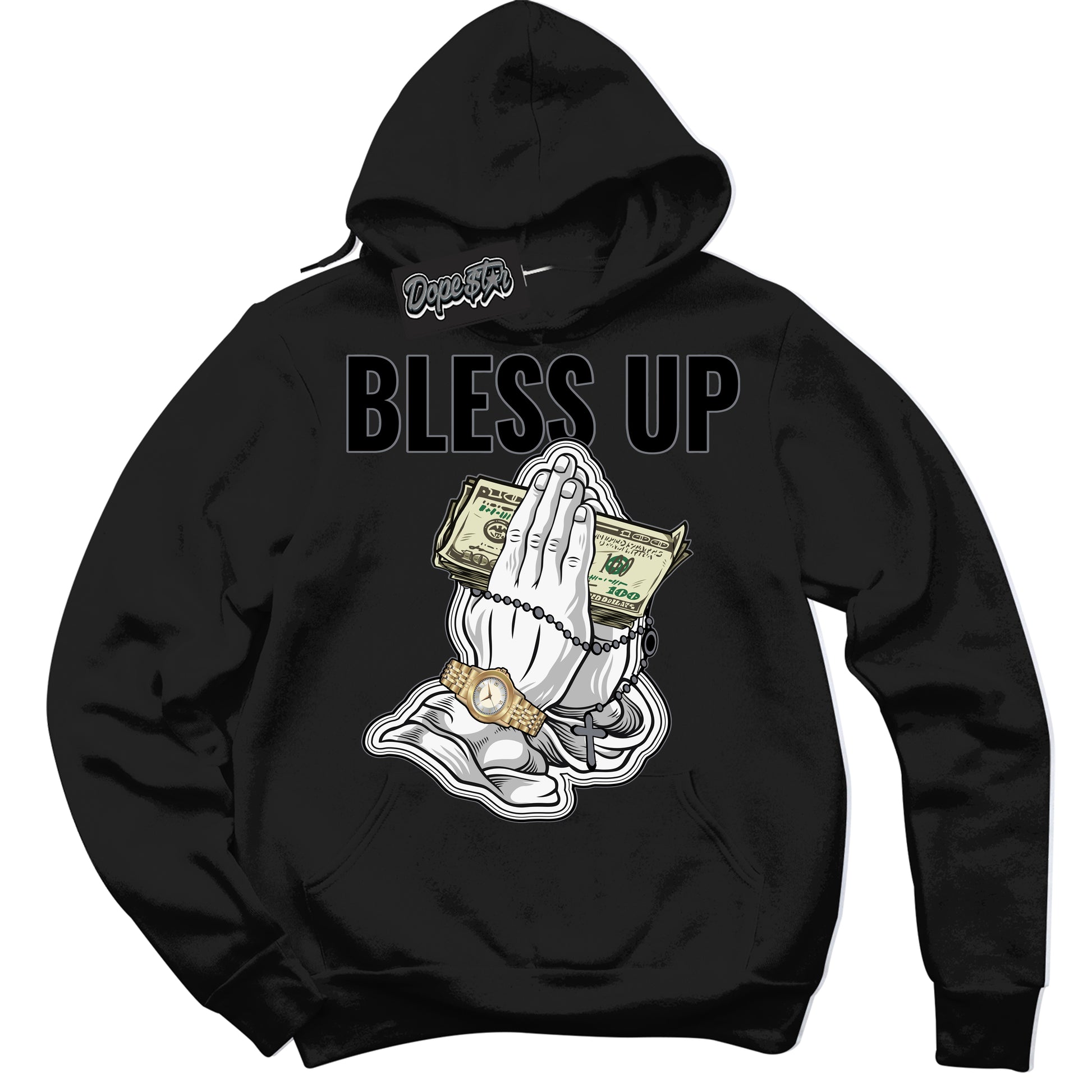 Cool Black Hoodie with “Bless Up” design that Perfectly Matches Barons 12s Jordans.
