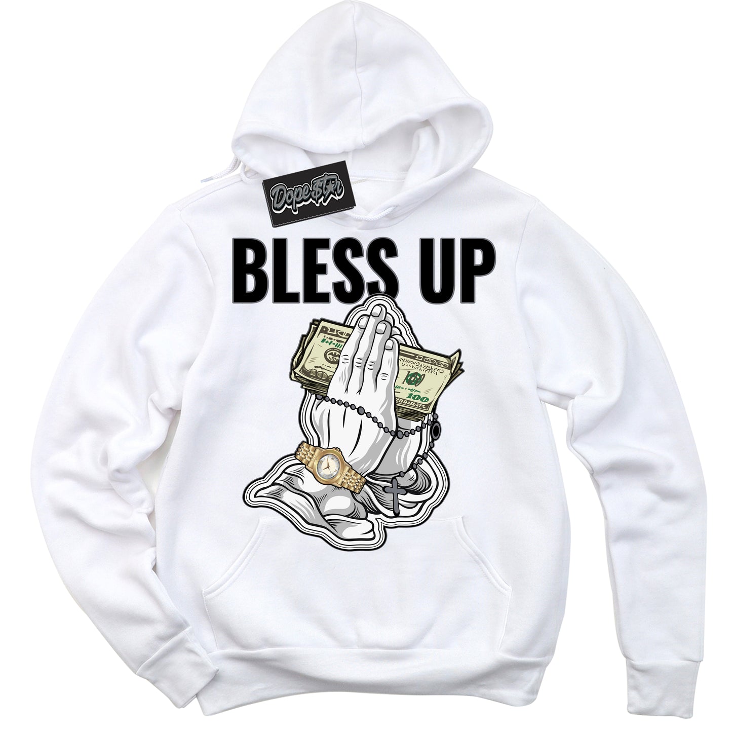 Cool White Hoodie with “Bless Up” design that Perfectly Matches Barons 12s Jordans.
