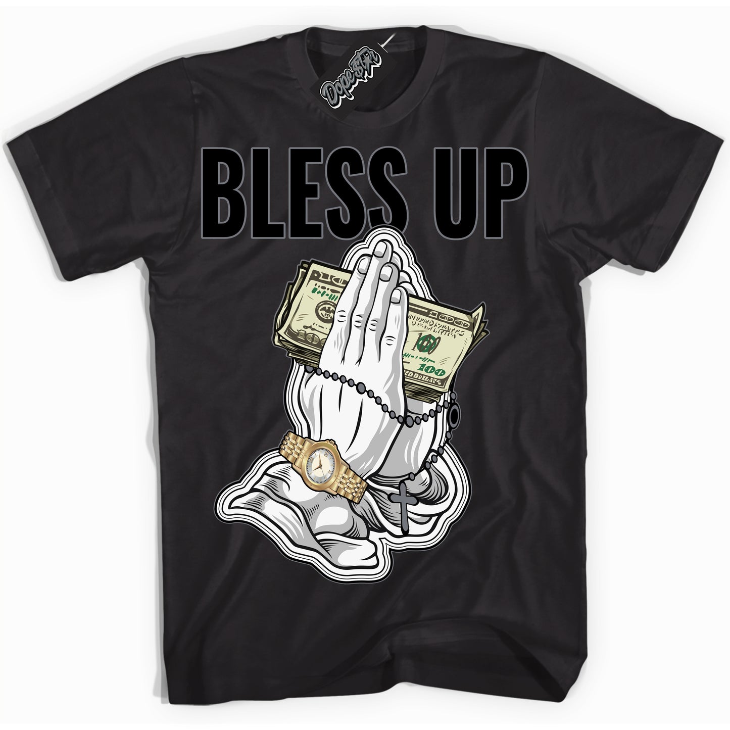 Cool Black Shirt with “Bless Up” design that perfectly matches the Barons 12s Jordans.
