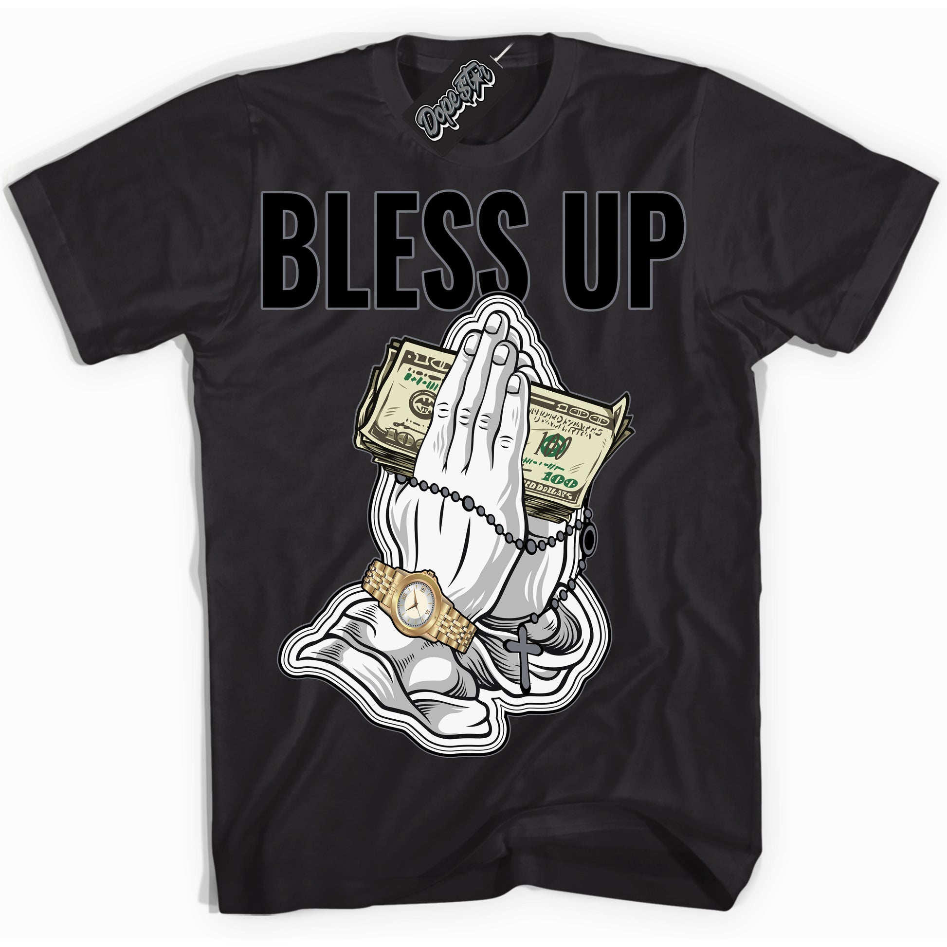 Cool Black Shirt with “Bless Up” design that perfectly matches the Barons 12s Jordans.
