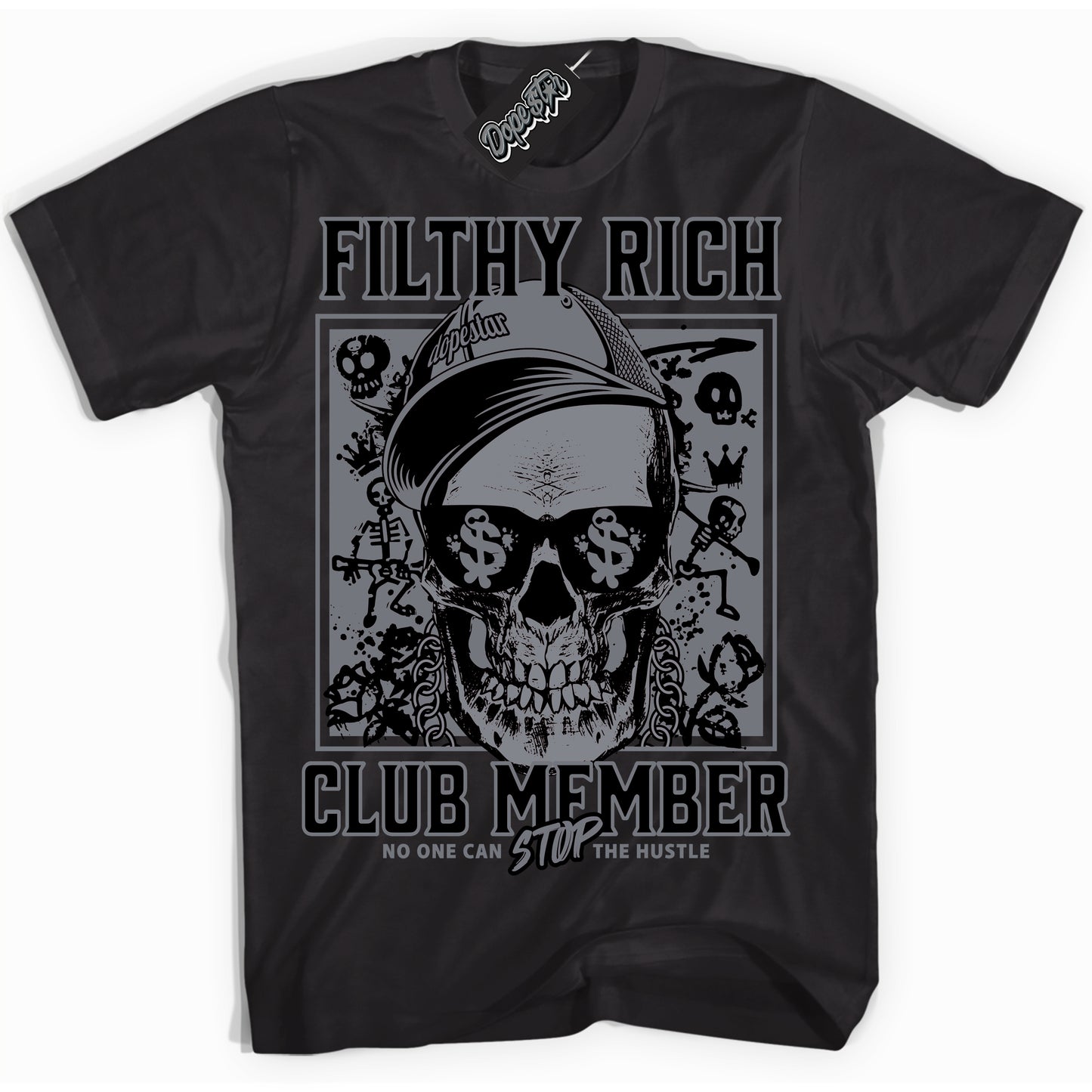 Cool Black Shirt with “Filthy Rich” design that perfectly matches the Barons 12s Jordans.
