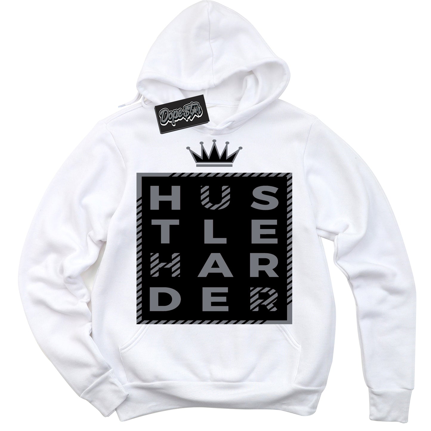 Cool White Hoodie with “Hustle Harder” design that Perfectly Matches Barons 12s Jordans.
