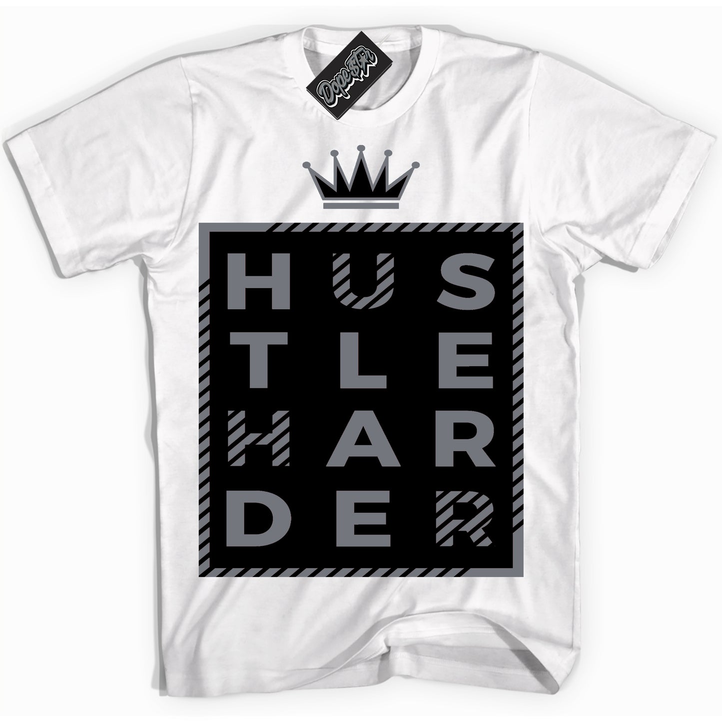 Cool White Shirt with “Hustle Harder” design that perfectly matches the Barons 12s Jordans.
