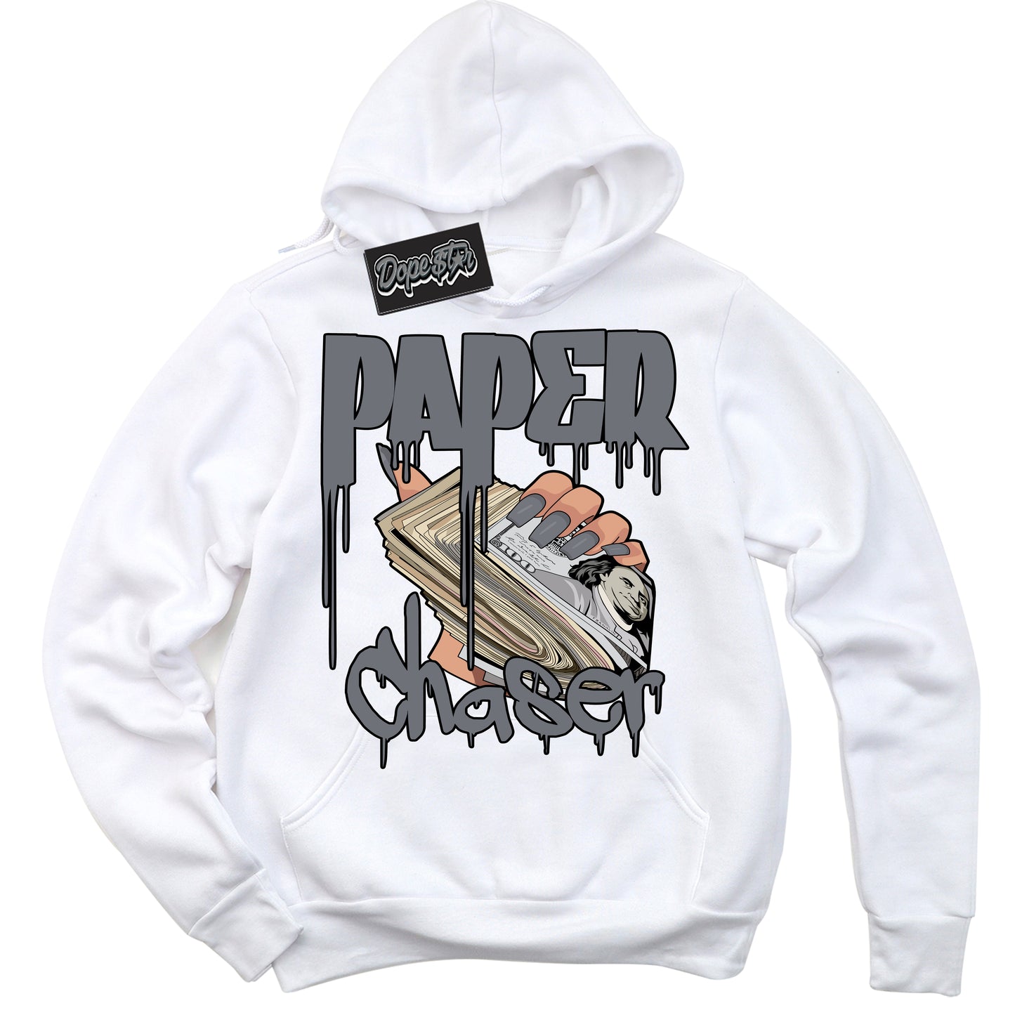 Cool White Hoodie with “Paper Chaser” design that Perfectly Matches Barons 12s Jordans.
