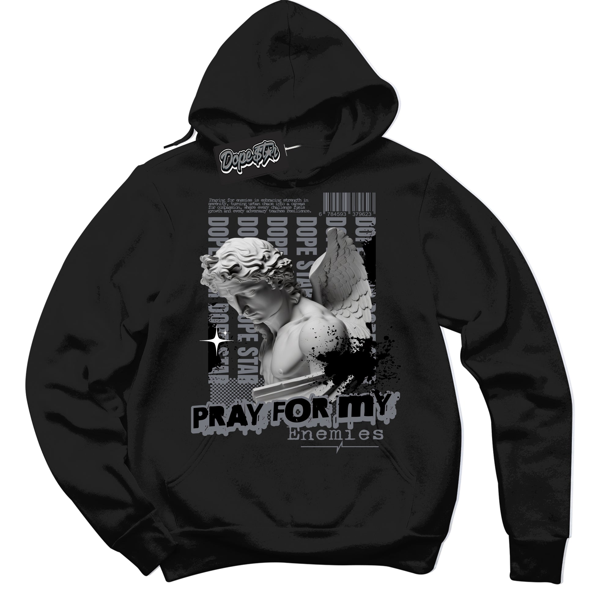 Cool Black Hoodie with “Pray Enemies” design that Perfectly Matches Barons 12s Jordans.
