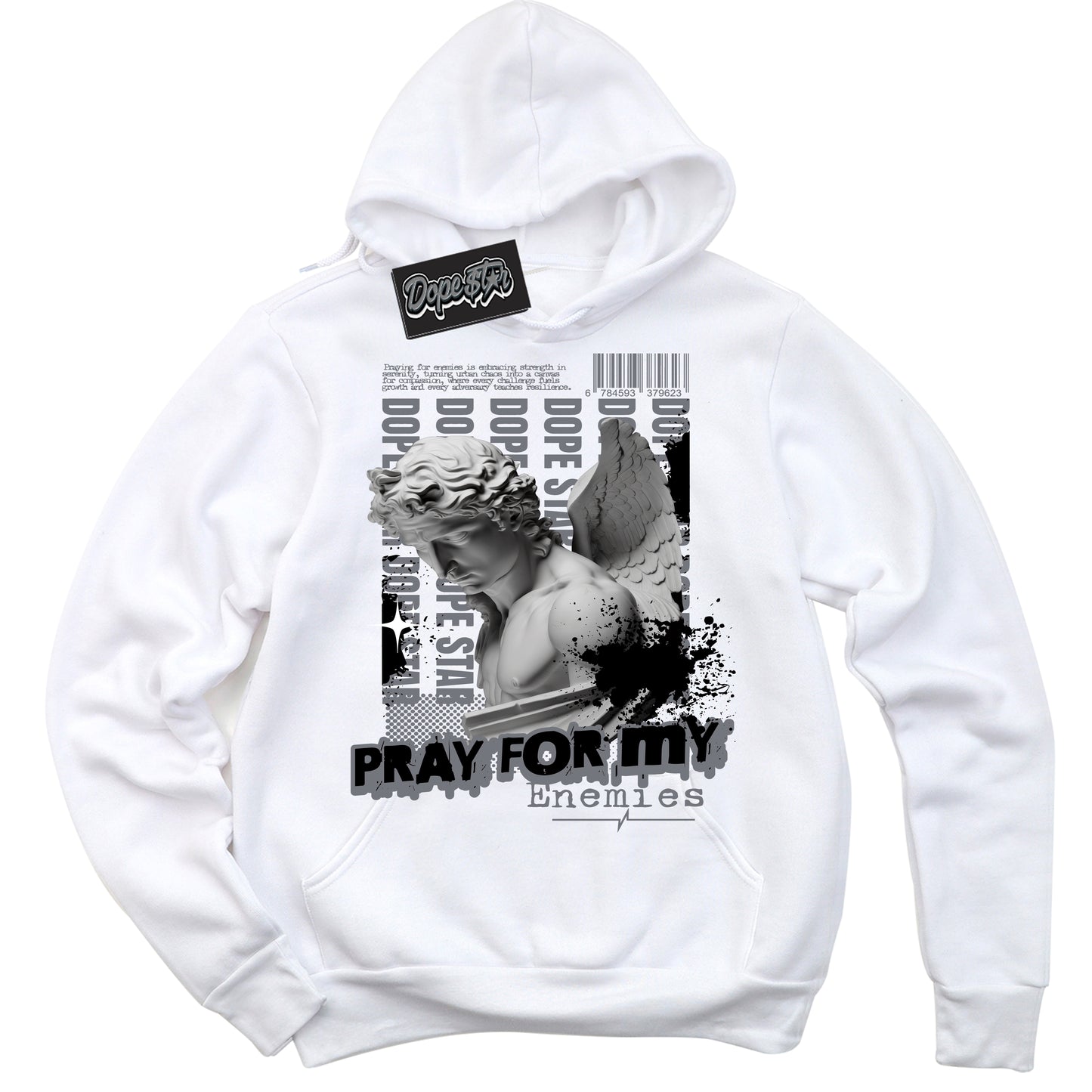 Cool White Hoodie with “Pray Enemies” design that Perfectly Matches Barons 12s Jordans.
