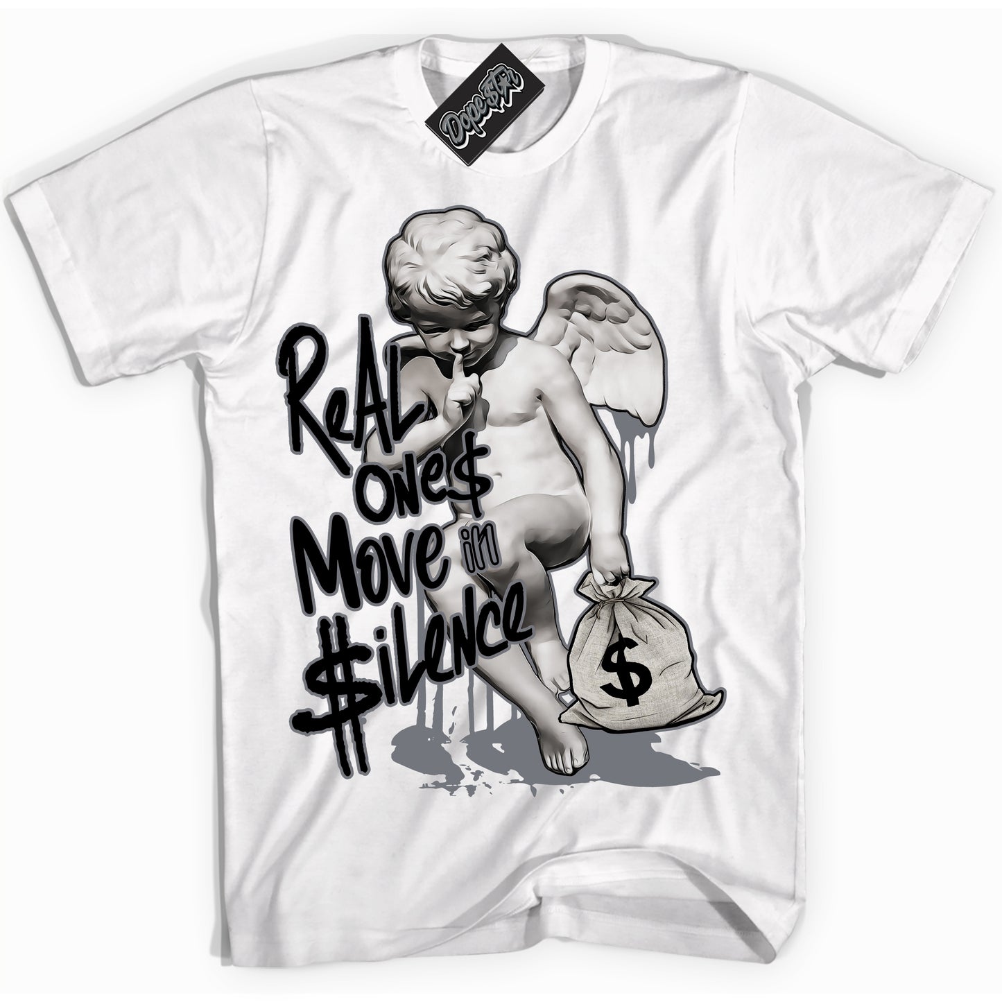 Cool White Shirt with “Real Ones Cherub” design that perfectly matches the Barons 12s Jordans.
