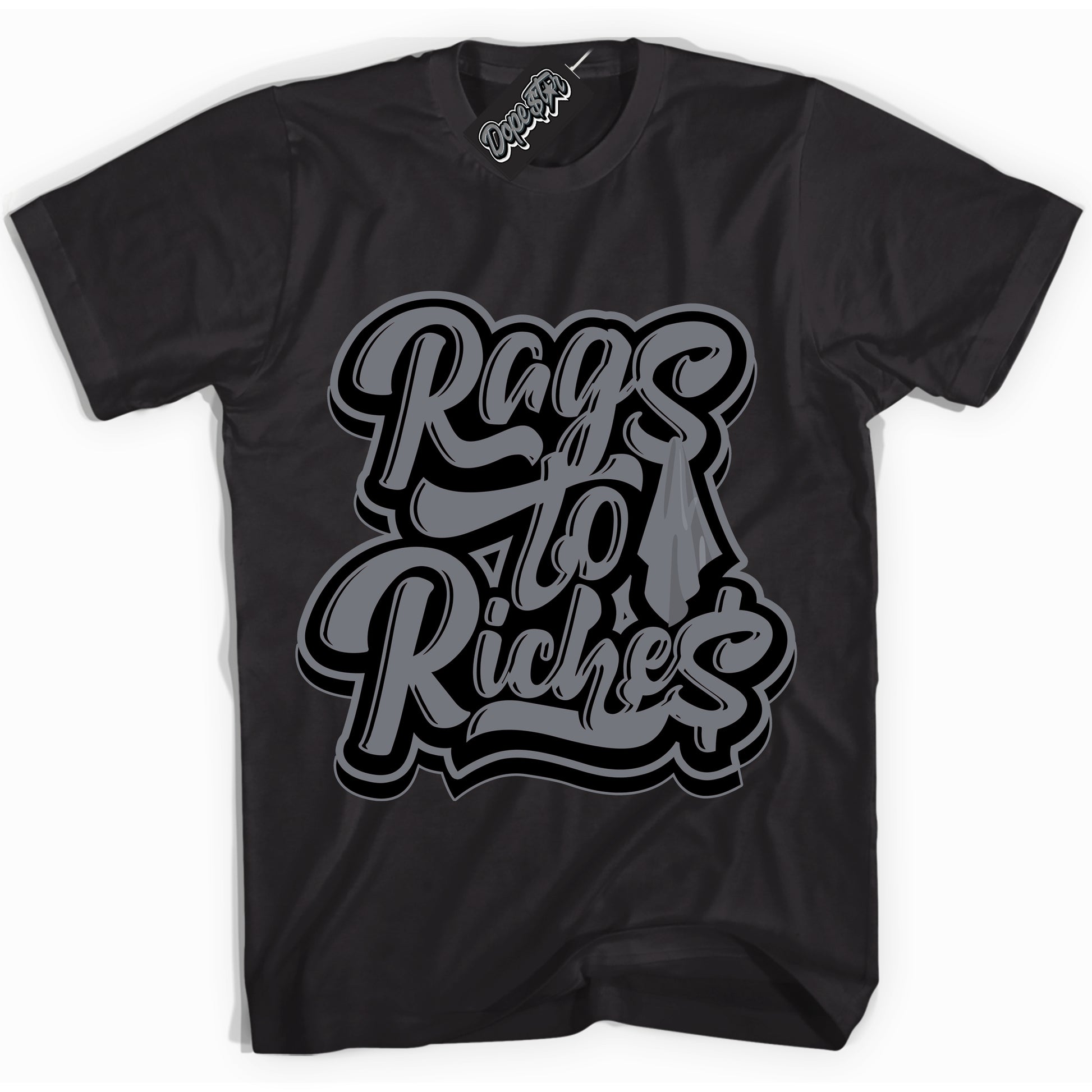 Cool Black Shirt with “Rags To Riches” design that perfectly matches the Barons 12s Jordans.
