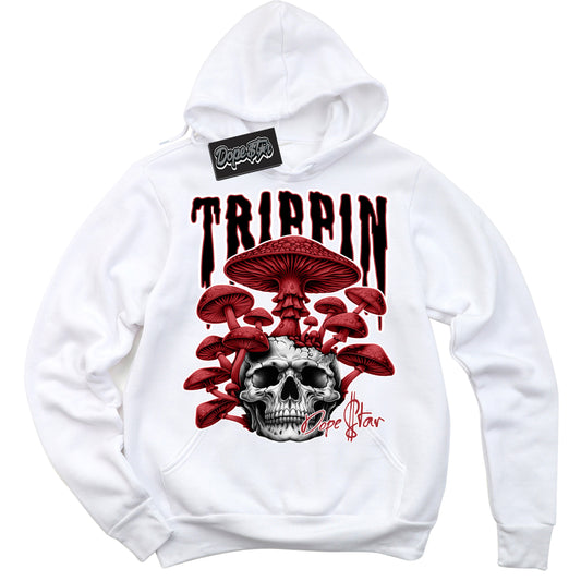 Cool White Hoodie with “Trippin” design that Perfectly Matches Taxi Flip 12s Sneakers.