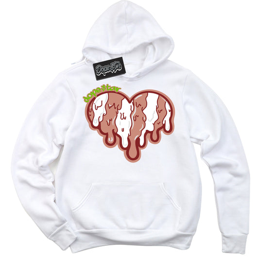 Cool White Hoodie with “Melting Heart” design that Perfectly Matches Dune Red 13s Jordans.