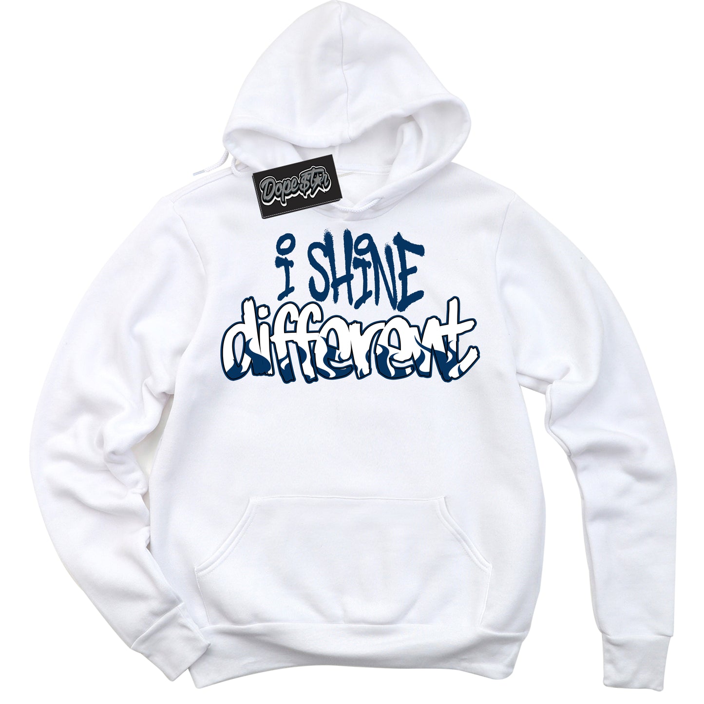 Cool White Hoodie with “I Shine Different” design that Perfectly Matches Midnight Navy 1s Jordans.