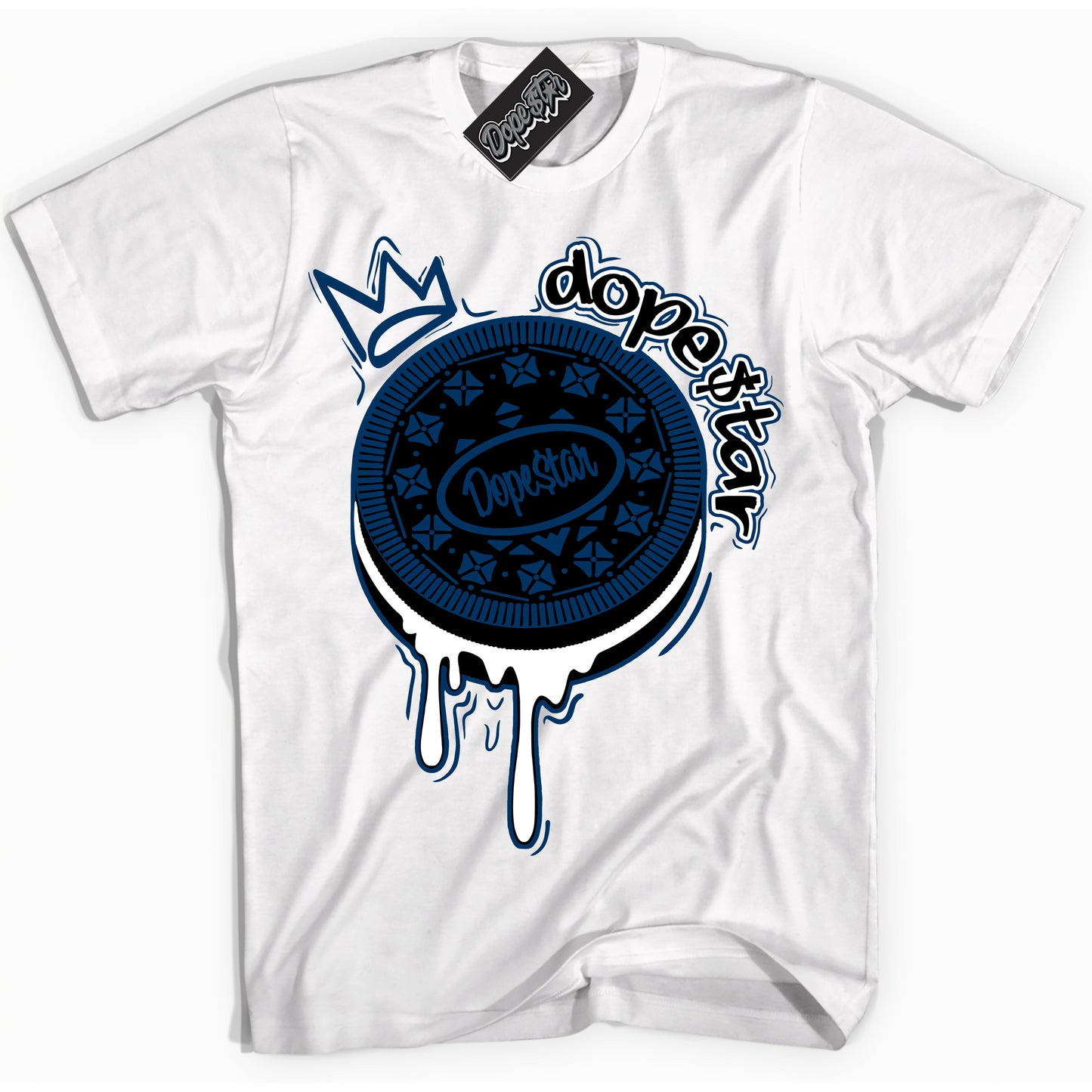Cool White Shirt with “Oreo DS” design that perfectly matches the Midnight Navy 1s Jordans.