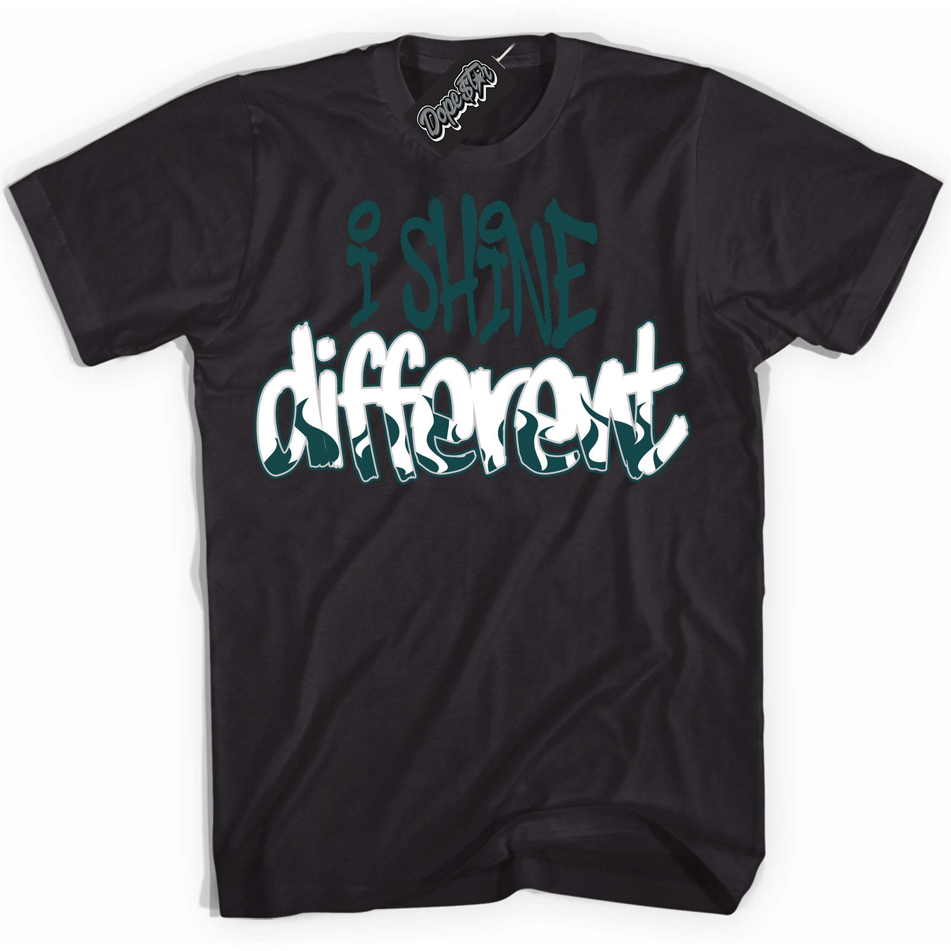 Cool Black Shirt with “I Shine Different” design that perfectly matches the Oxidized Green 1s Jordans.