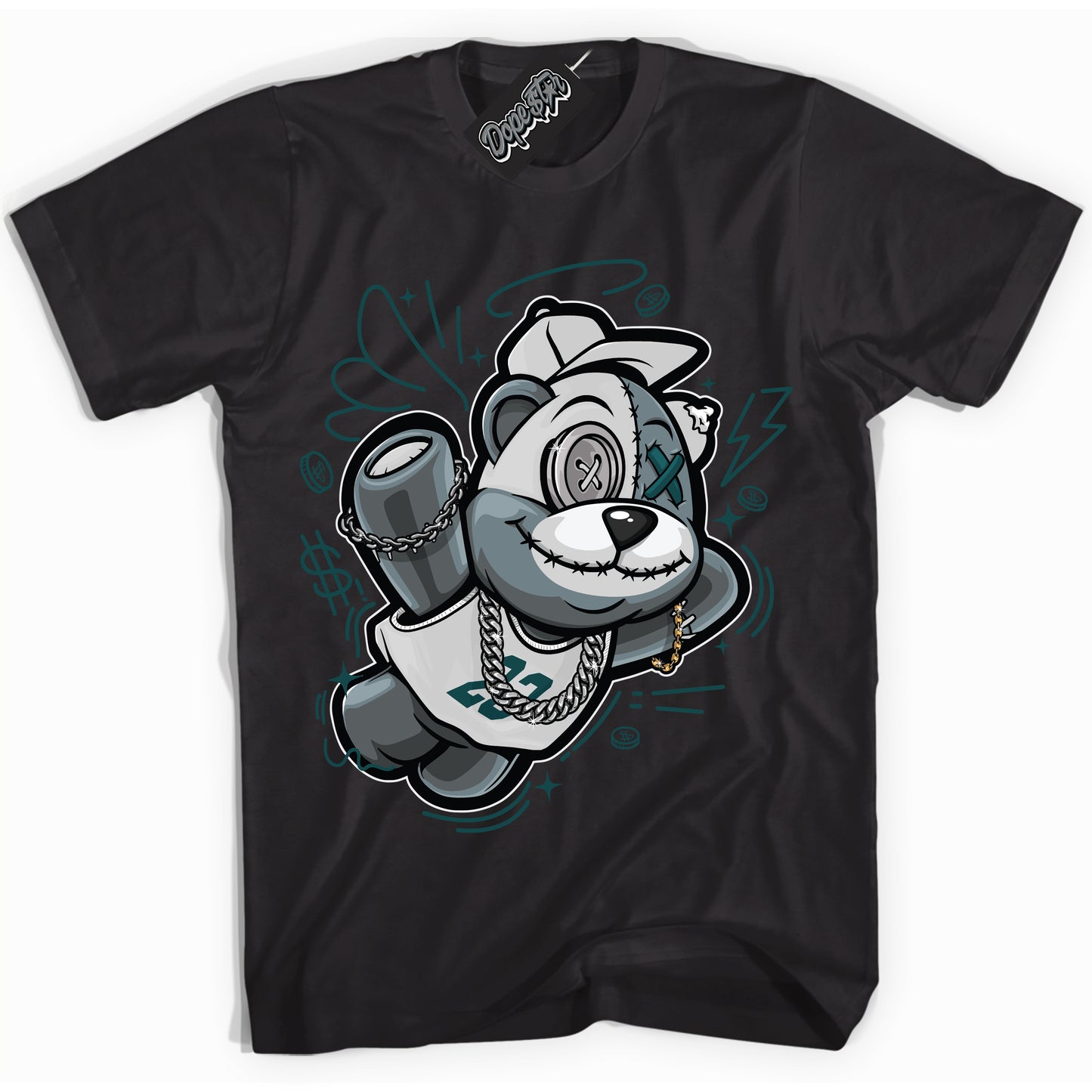 Cool Black Shirt with “Slam Dunk Bear” design that perfectly matches the Oxidized Green 1s Jordans.