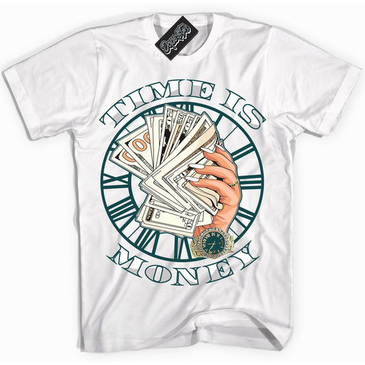 Cool White Shirt with “Time Is Money” design that perfectly matches the Oxidized Green 1s Jordans.