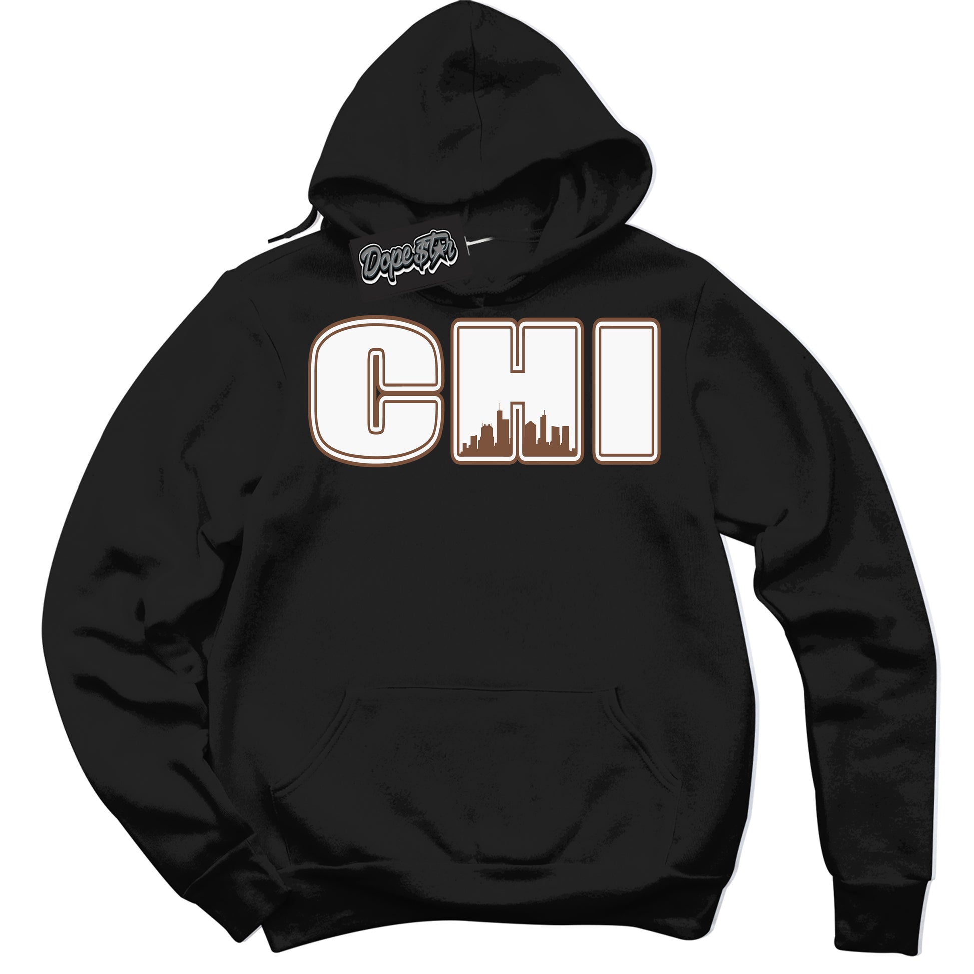 Cool Black Hoodie with “Chicago” design that Perfectly Matches Archaeo Brown White 1s Jordans.
