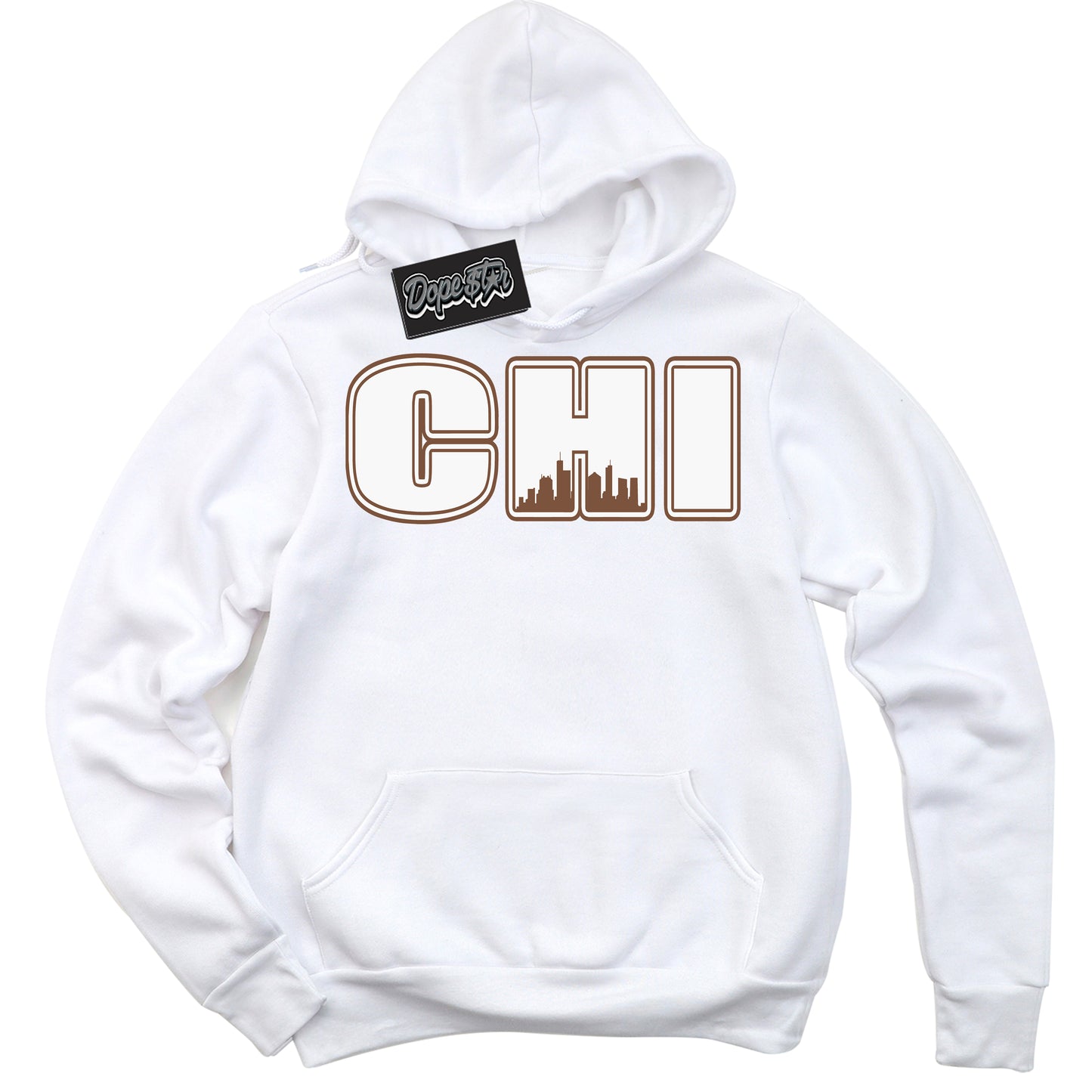 Cool White Hoodie with “Chicago” design that Perfectly Matches Archaeo Brown White 1s Jordans.
