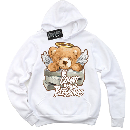 Cool White Hoodie with “Count Your Blessings” design that Perfectly Matches Archaeo Brown White 1s Jordans.
