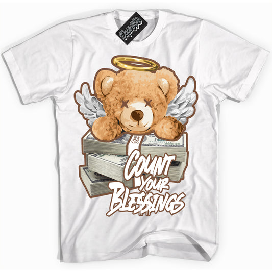 Cool White Shirt with “Count Your Blessings” design that perfectly matches the Archaeo Brown White 1s Jordans.
